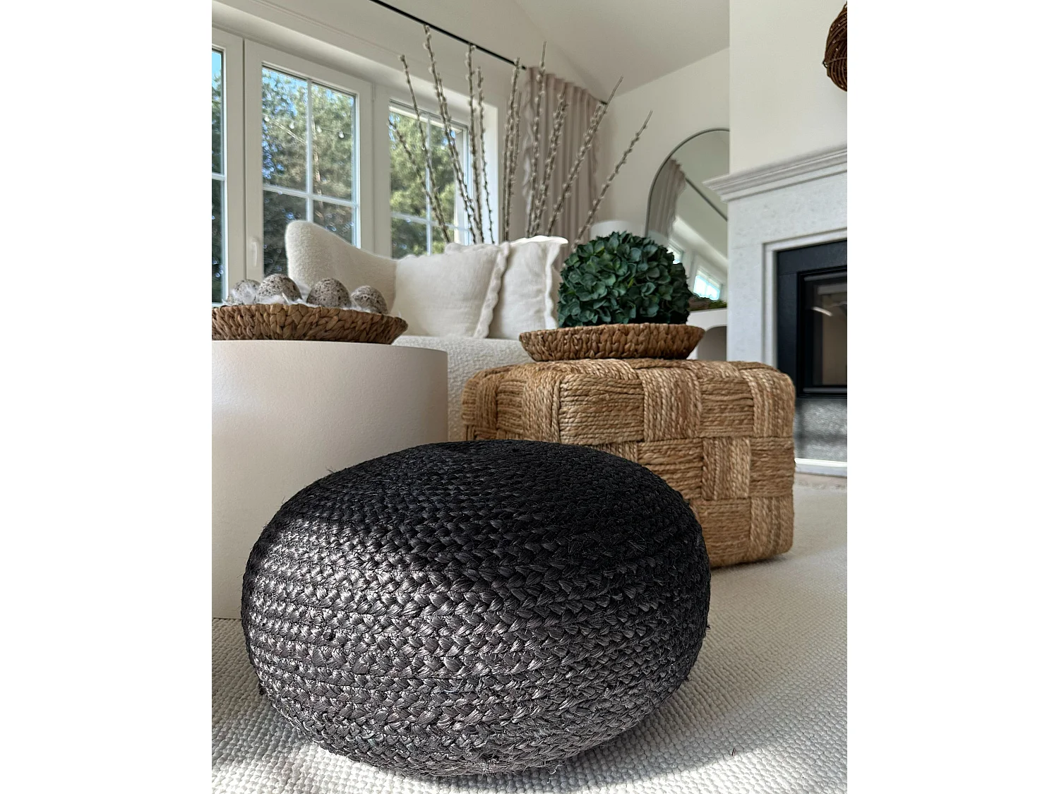 Pouf TIFELT Jute Noir 50 cm 50 cm 20 cm