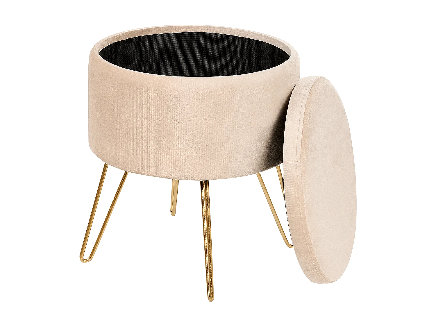 Pouf de rangement SILAS Velours Beige clair