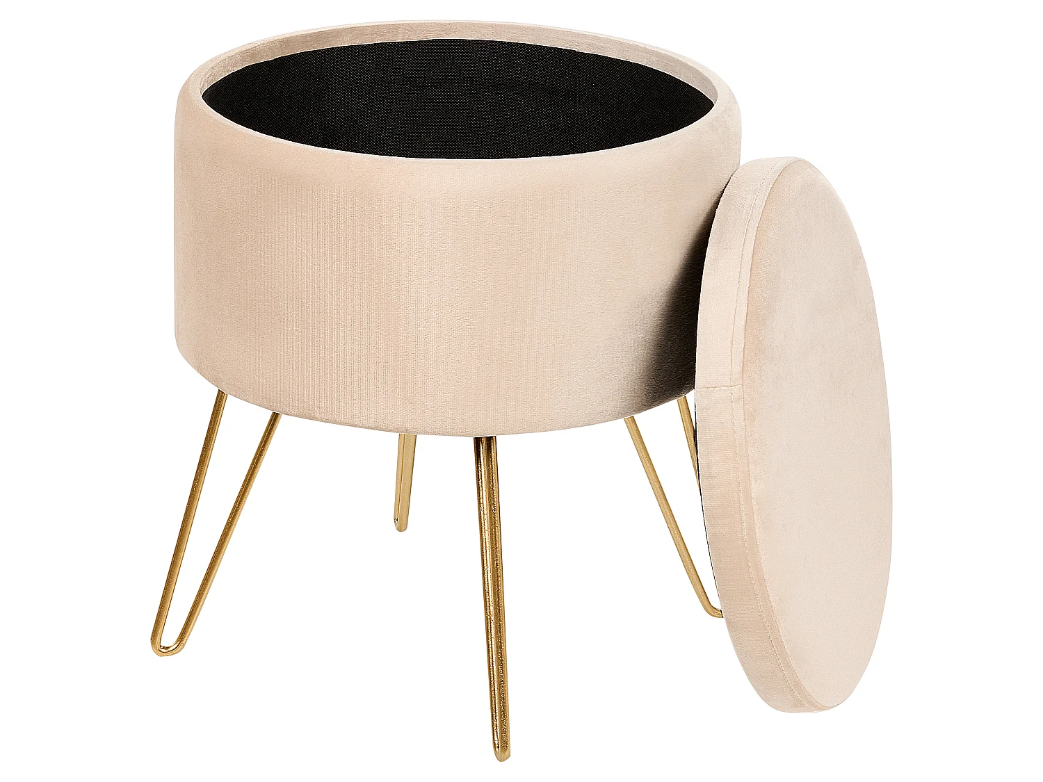 Pouf mit Stauraum SILAS Samtstoff Creme 42 cm 42 cm 44 cm