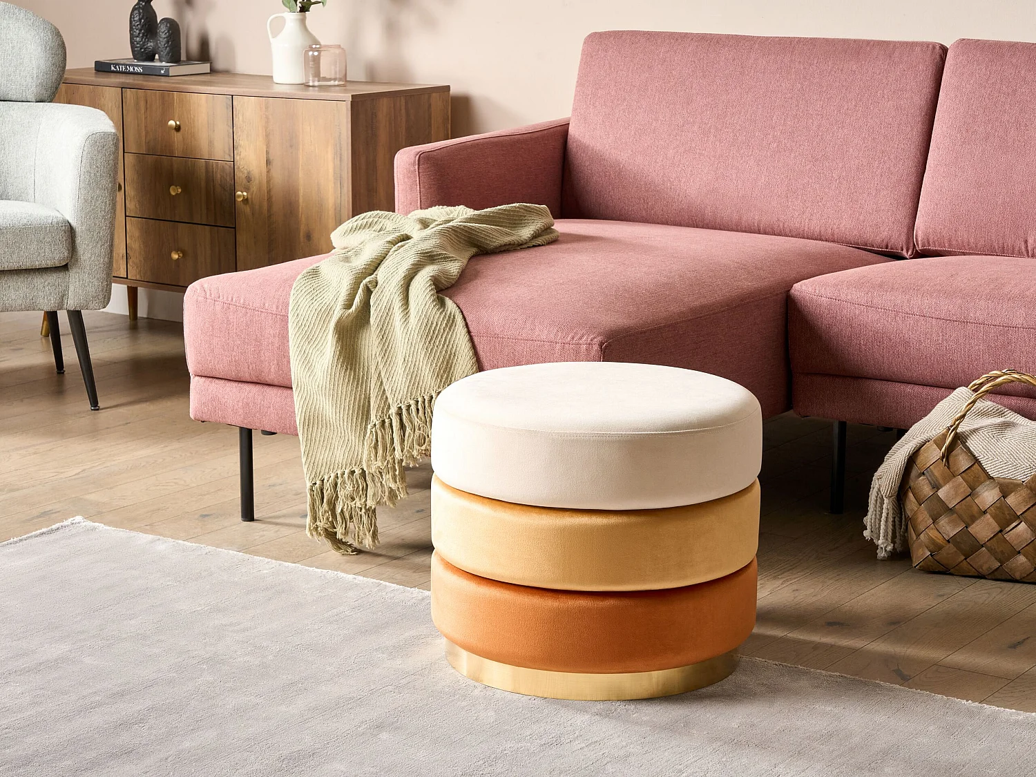 Pouf Samtstoff orange gold ⌀ 48 cm rund LOUIN