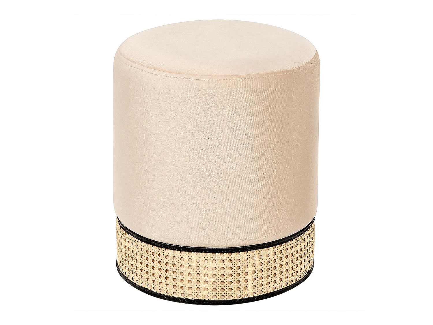 Pouf Hocker Samt beige einfarbig rund ⌀ 35 cm mit Weiner-Geflecht modern Yankton