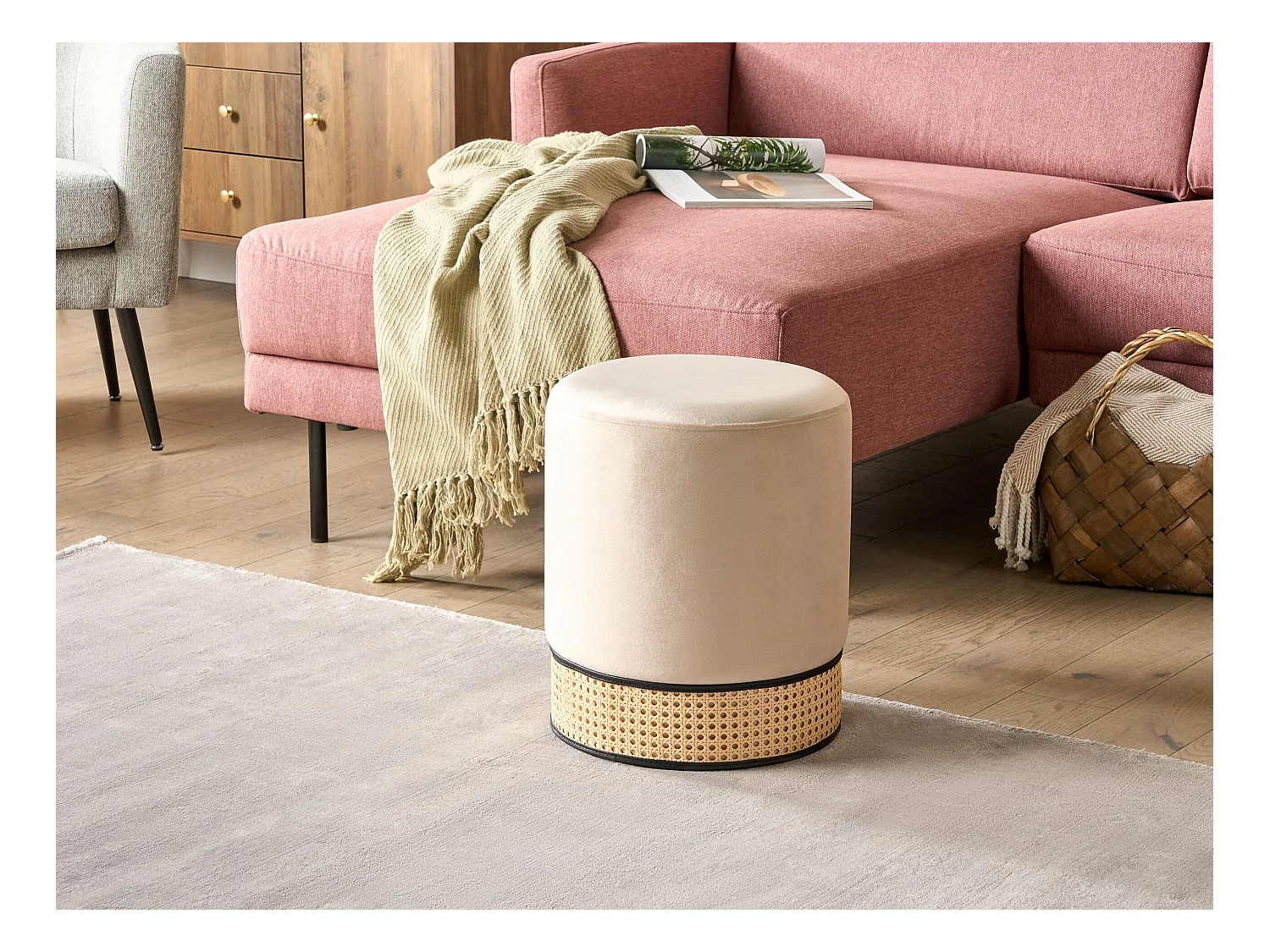 Pouf YANKTON Velours Beige clair
