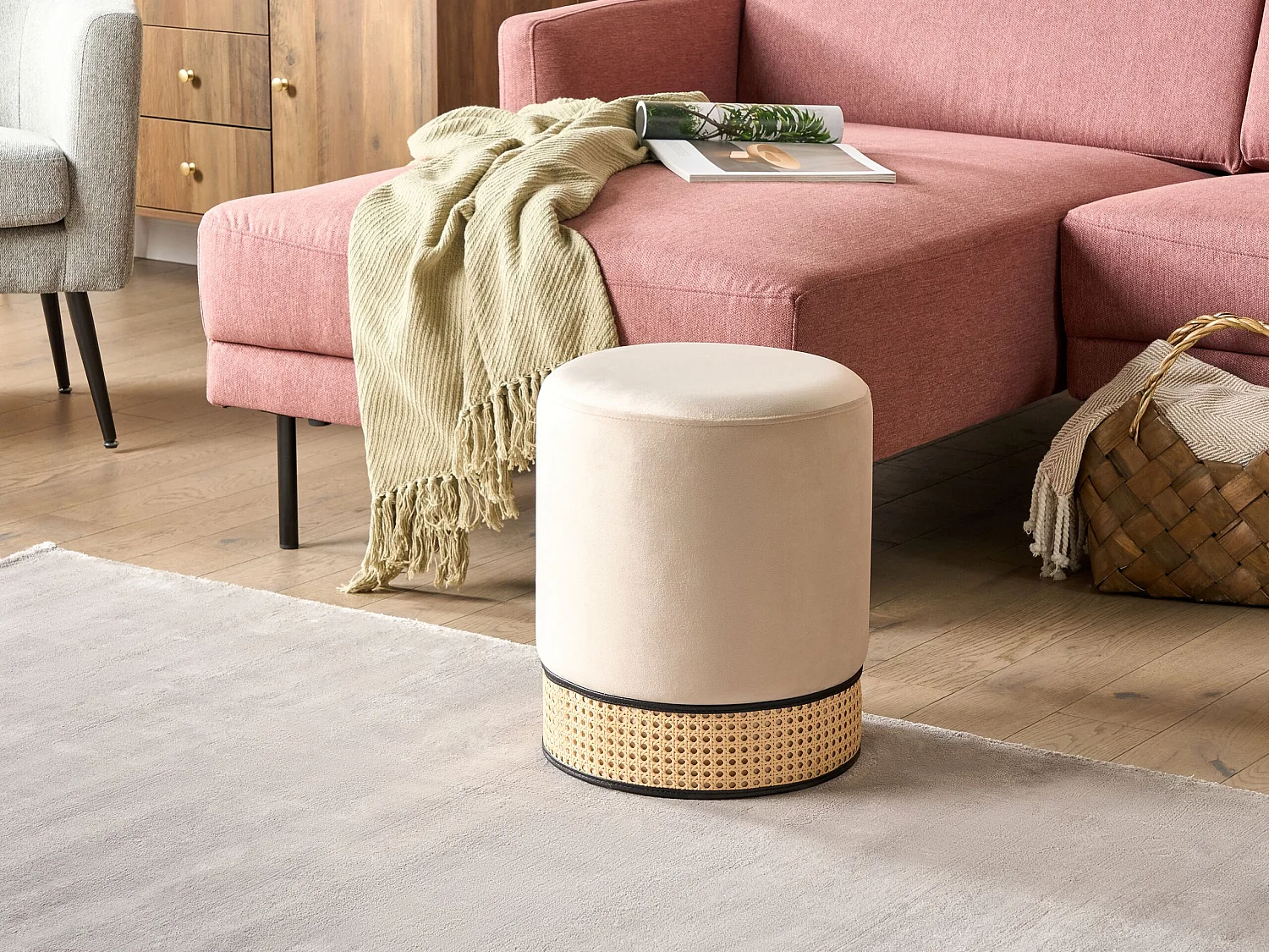 Pouf YANKTON Velours Beige clair