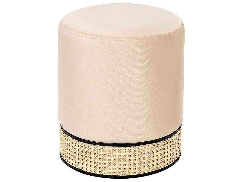 Pouf Hocker Samt beige einfarbig rund ⌀ 35 cm mit Weiner-Geflecht modern Yankton