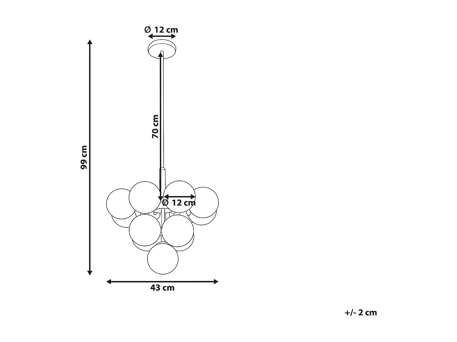 Hängeleuchte mit 13 Lichtern Leuchter mit weißen Glaskugelschirmen Messing Birrie