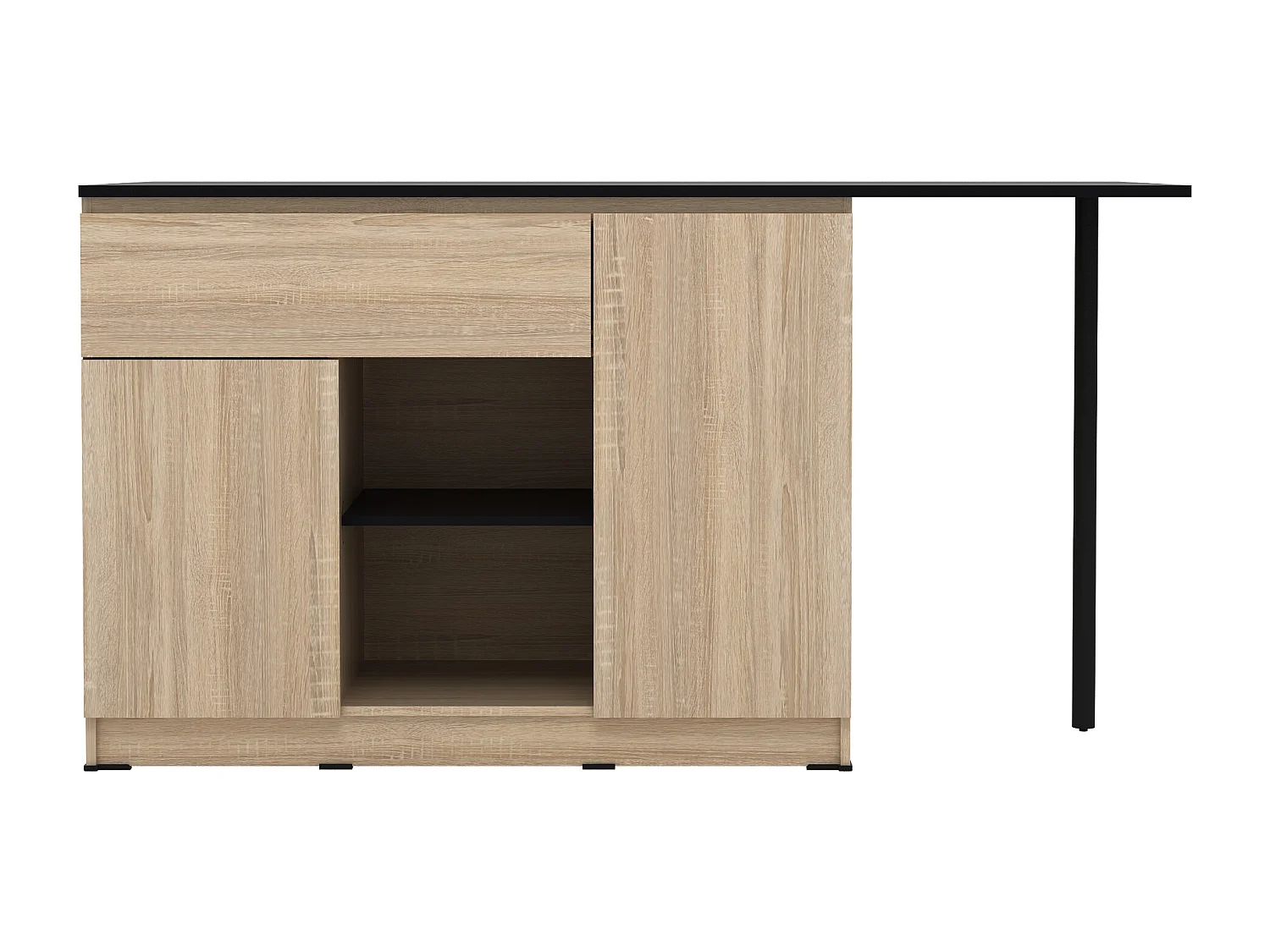 Ilot central de cuisine avec 2 portes, 1 tiroir et 2 niches - Naturel et noir - TUNORI