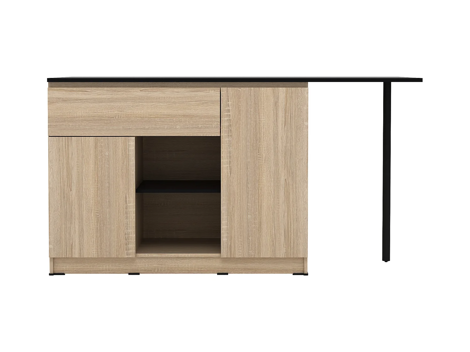 Isla central de cocina con 2 puertas, 1 cajón y 2 estantes - Natural y negro - TUNORI