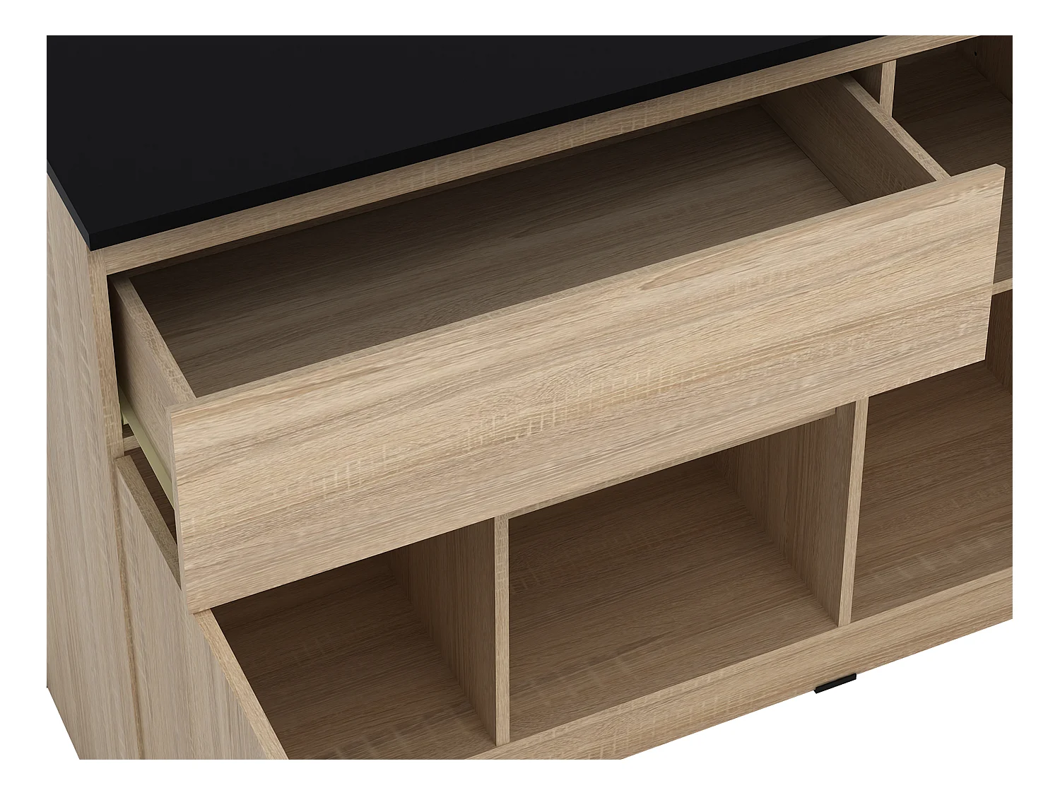 Isla central de cocina con 2 puertas, 1 cajón y 2 estantes - Natural y negro - TUNORI