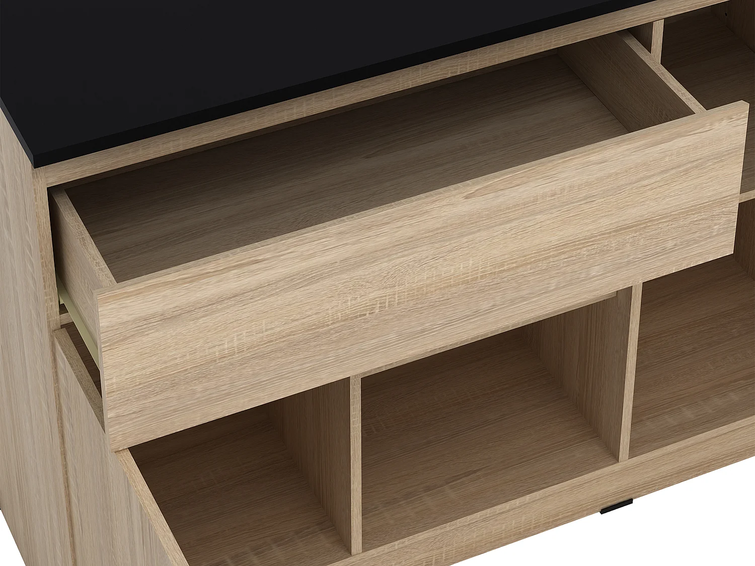 Isola centrale da cucina con 2 ante, 1 cassetto e 2 nicchie Naturale e Nero - TUNORI