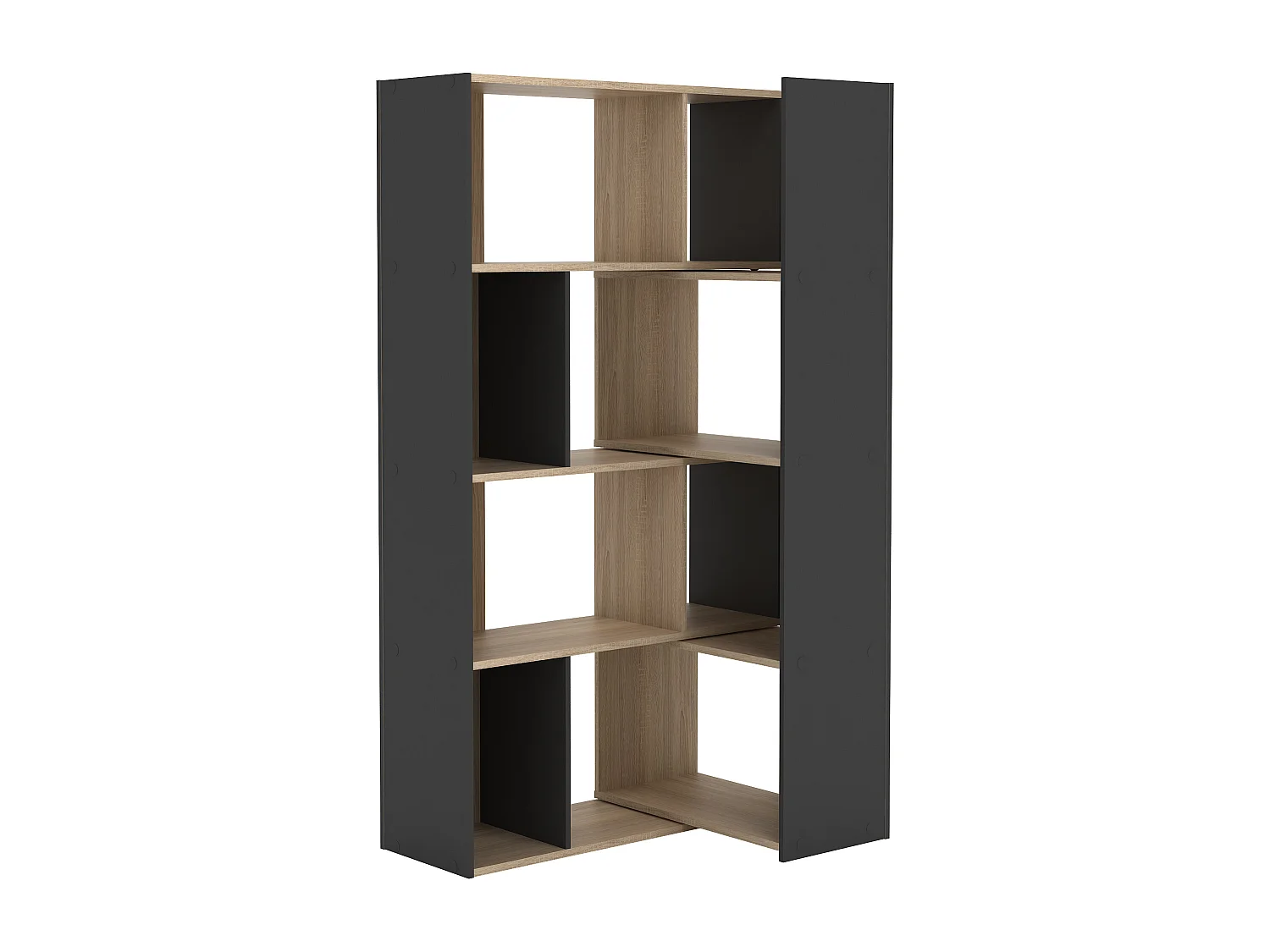 Moduleerbare hoekboekenkast - 8 tot 12 nissen - Naturel en antraciet - DARLENA