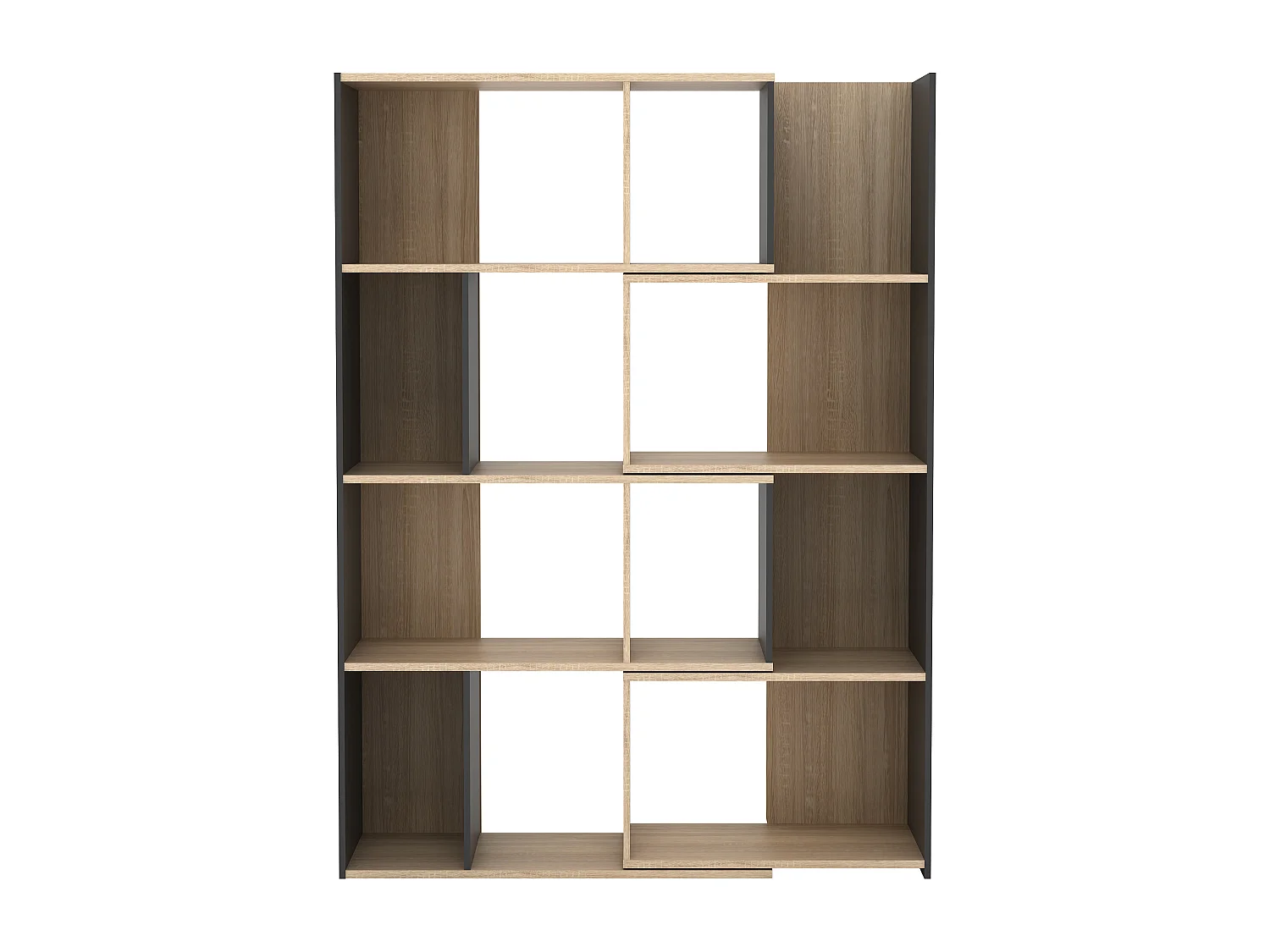 Moduleerbare hoekboekenkast - 8 tot 12 nissen - Naturel en antraciet - DARLENA