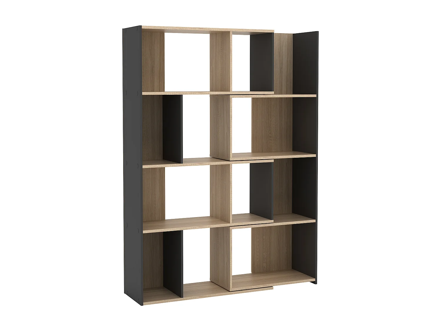 Moduleerbare hoekboekenkast - 8 tot 12 nissen - Naturel en antraciet - DARLENA