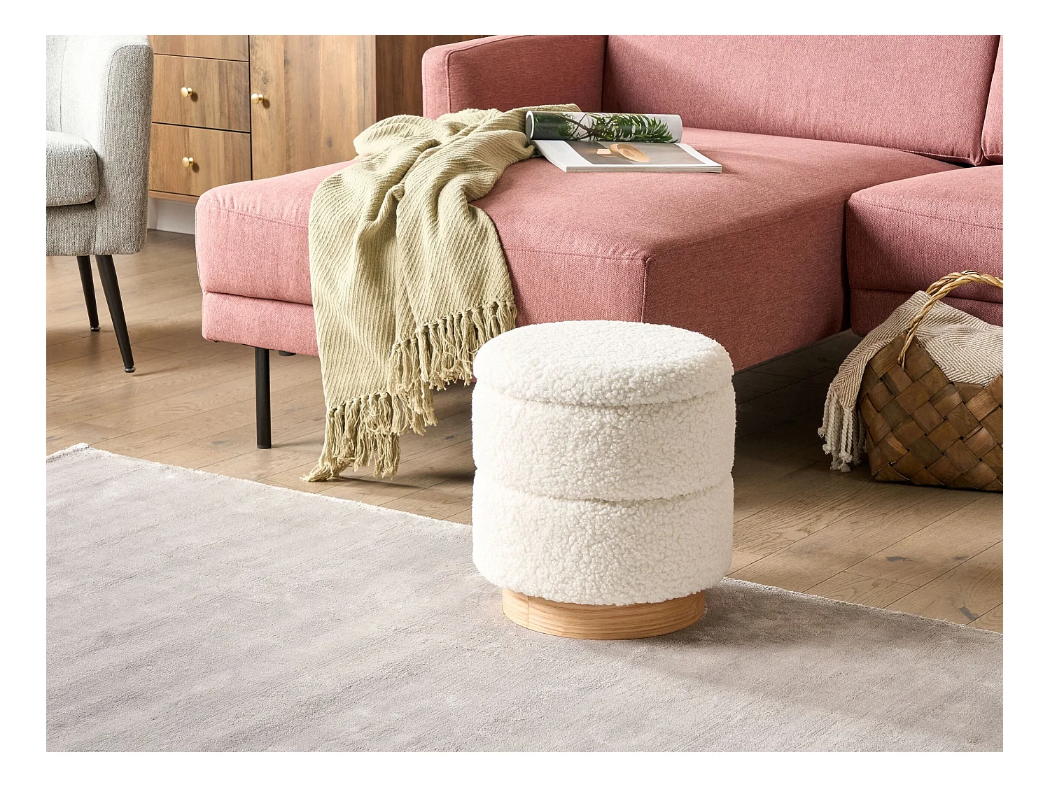 Pouf de rangement OGDEN Bouclé Blanc