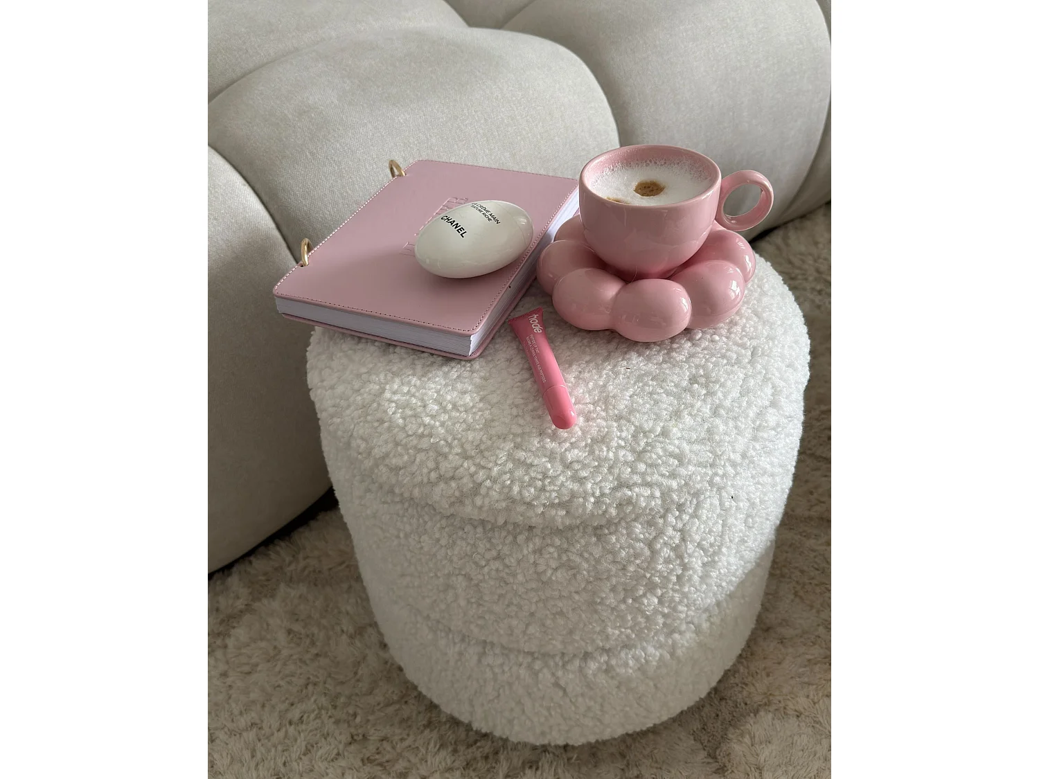 Pouf de rangement OGDEN Bouclé Blanc 35 cm 35 cm 38 cm
