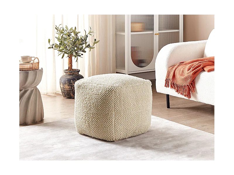 Pouf Baumwolle beige/hellbeige 45x45x45 cm Sitzhocker quadratisch Joara