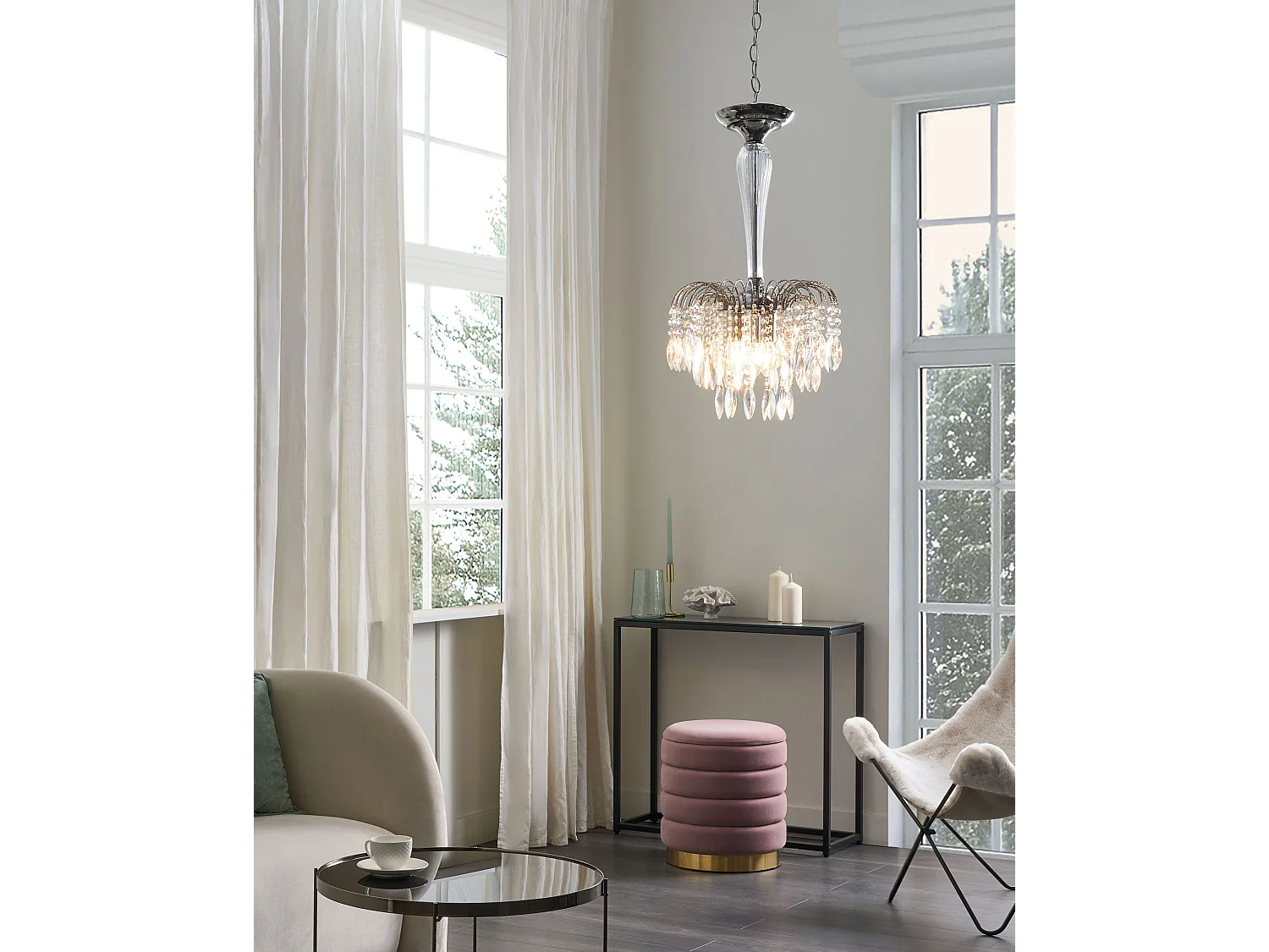 Traditionelle Vintage Kronleuchter Hängeleuchte Pendelleuchte Glas Kristalle 3 Licht Metall Silber Orara