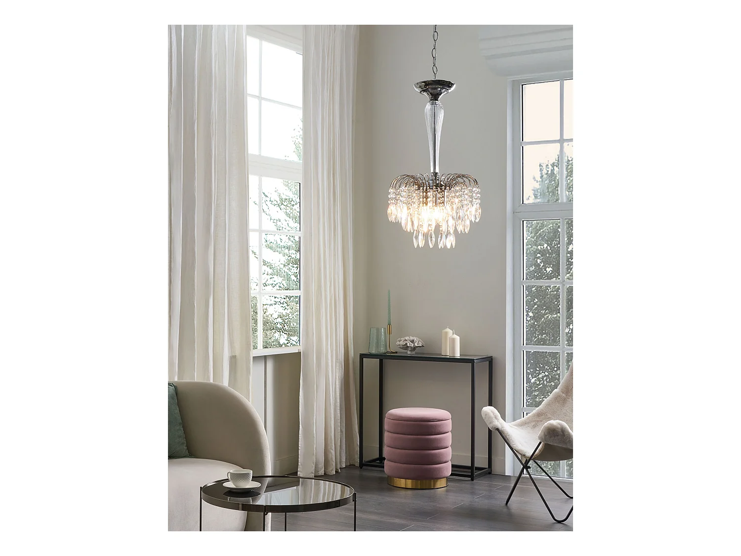 Traditionelle Vintage Kronleuchter Hängeleuchte Pendelleuchte Glas Kristalle 3 Licht Metall Silber Orara