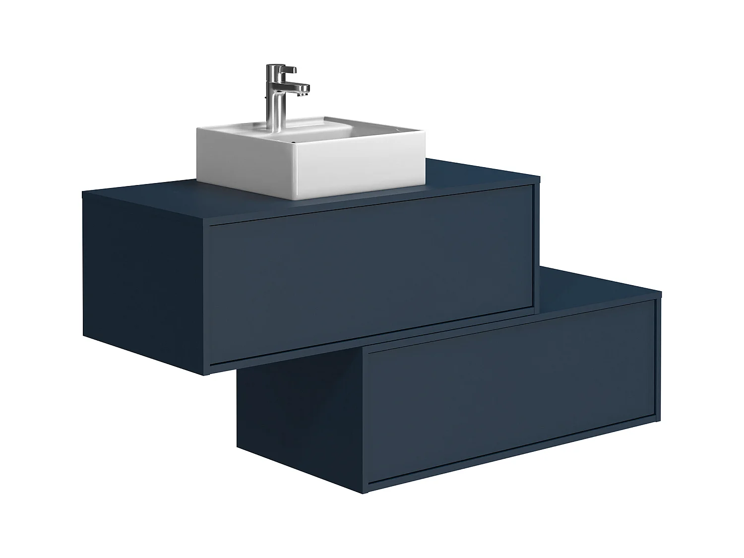 Nachtblauw hangend badkamermeubel met enkele wastafel en twee lades - 94 cm - TEANA II