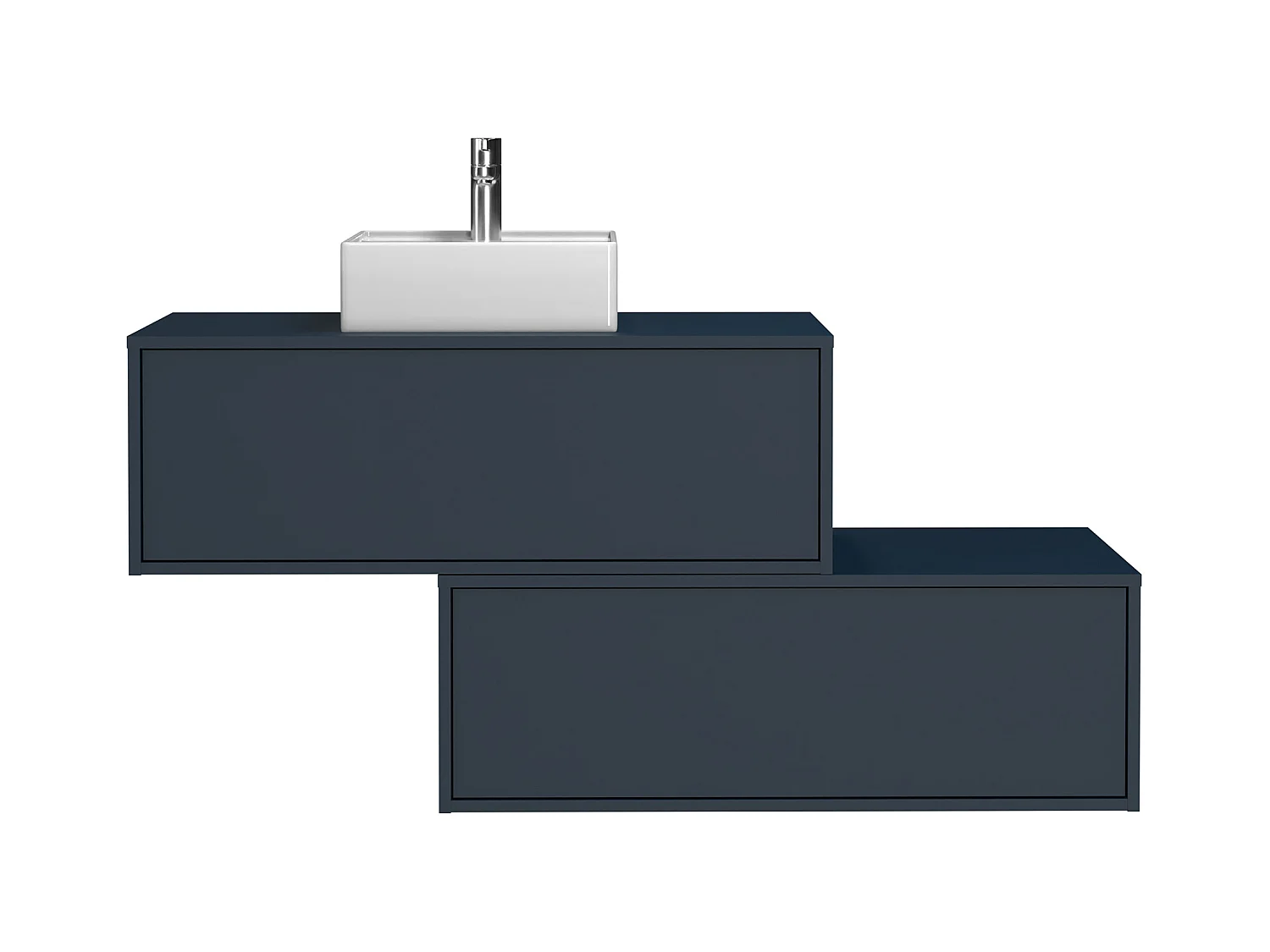 Nachtblauw hangend badkamermeubel met enkele wastafel en twee lades - 94 cm - TEANA II