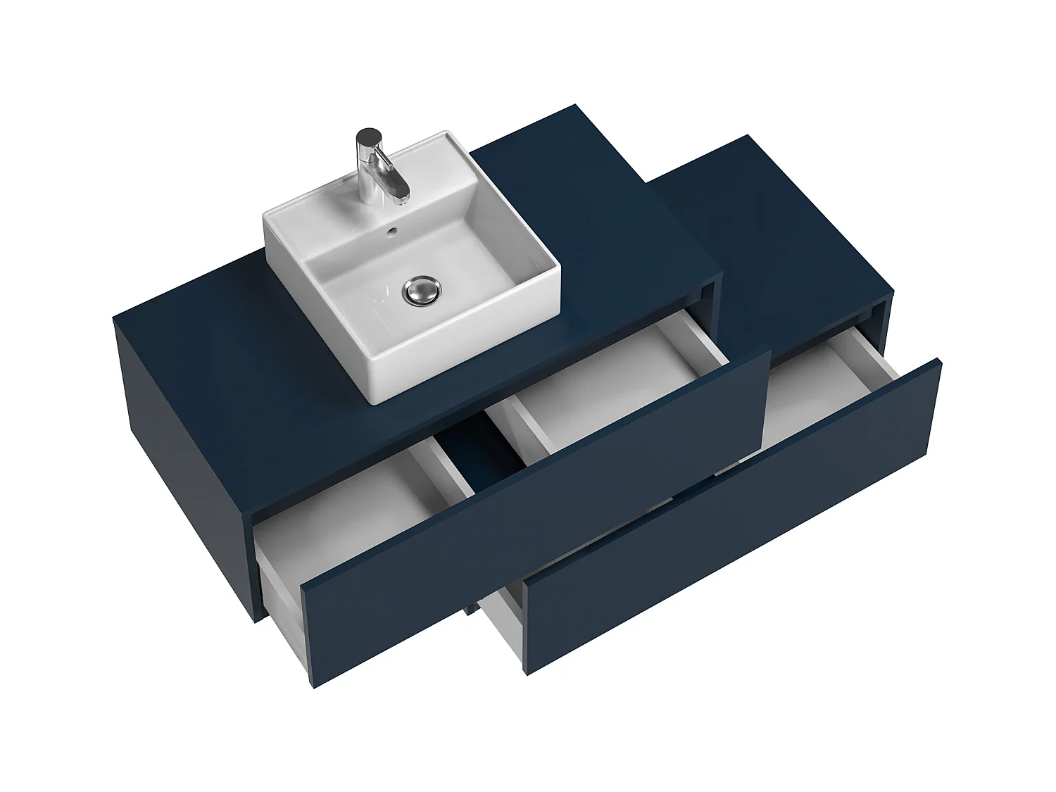 Nachtblauw hangend badkamermeubel met enkele wastafel en twee lades - 94 cm - TEANA II