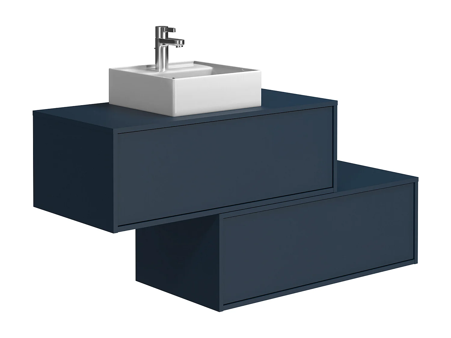 Meuble de salle de bain suspendu bleu nuit avec simple vasque carrée et deux tiroirs - 94 cm - TEANA II