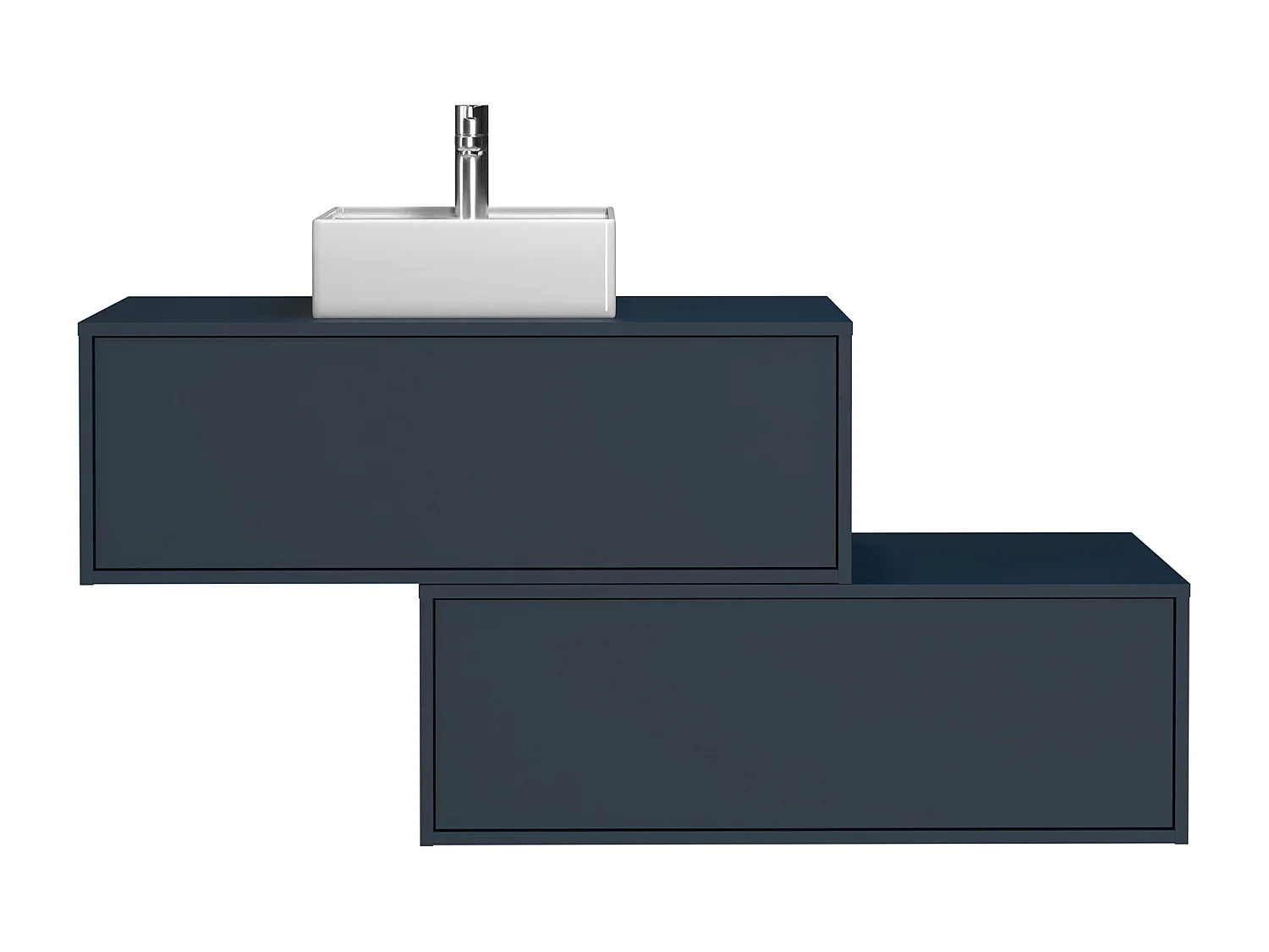 Meuble de salle de bain suspendu bleu nuit avec simple vasque carrée et deux tiroirs - 94 cm - TEANA II