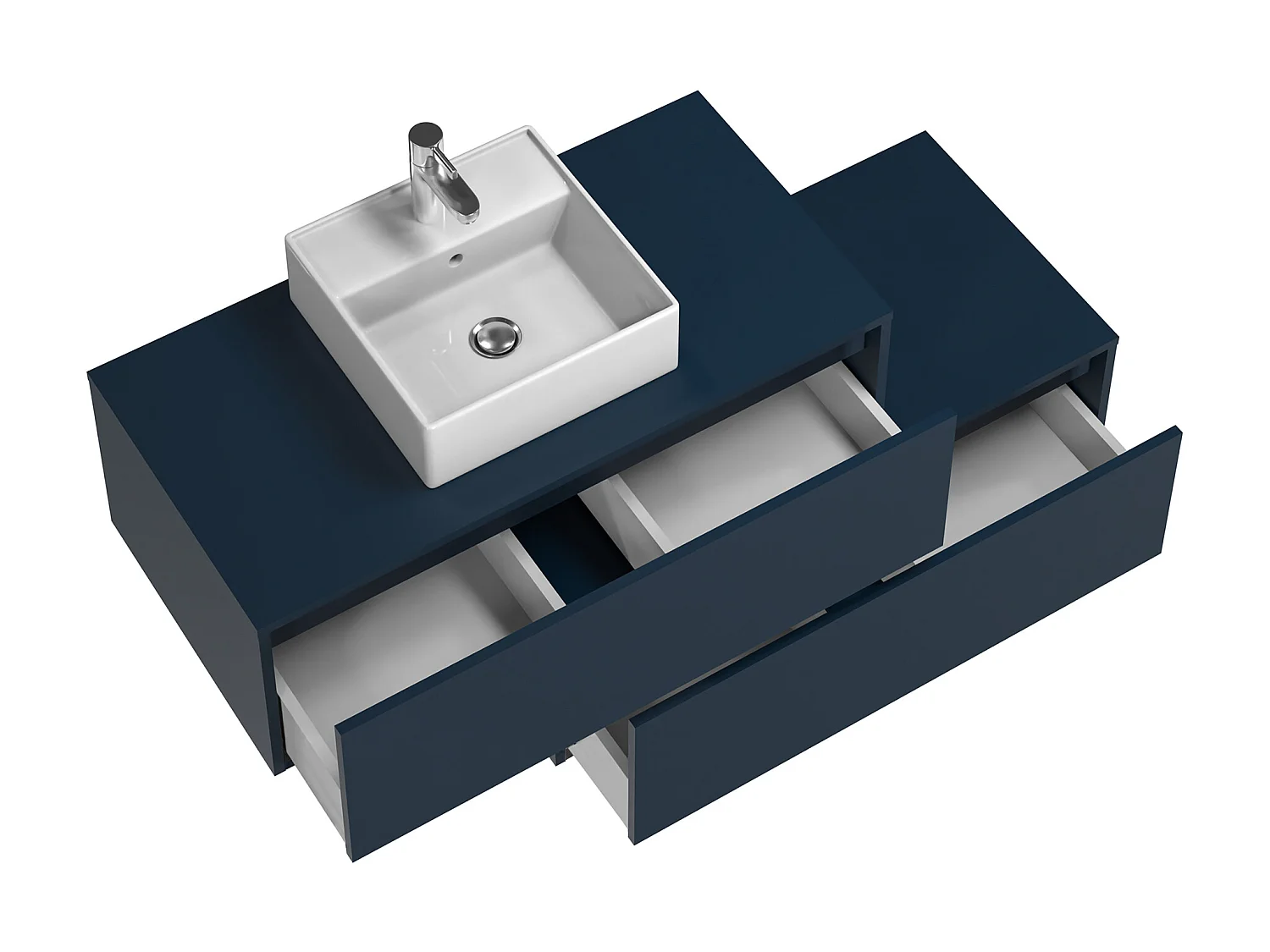 Meuble de salle de bain suspendu bleu nuit avec simple vasque carrée et deux tiroirs - 94 cm - TEANA II