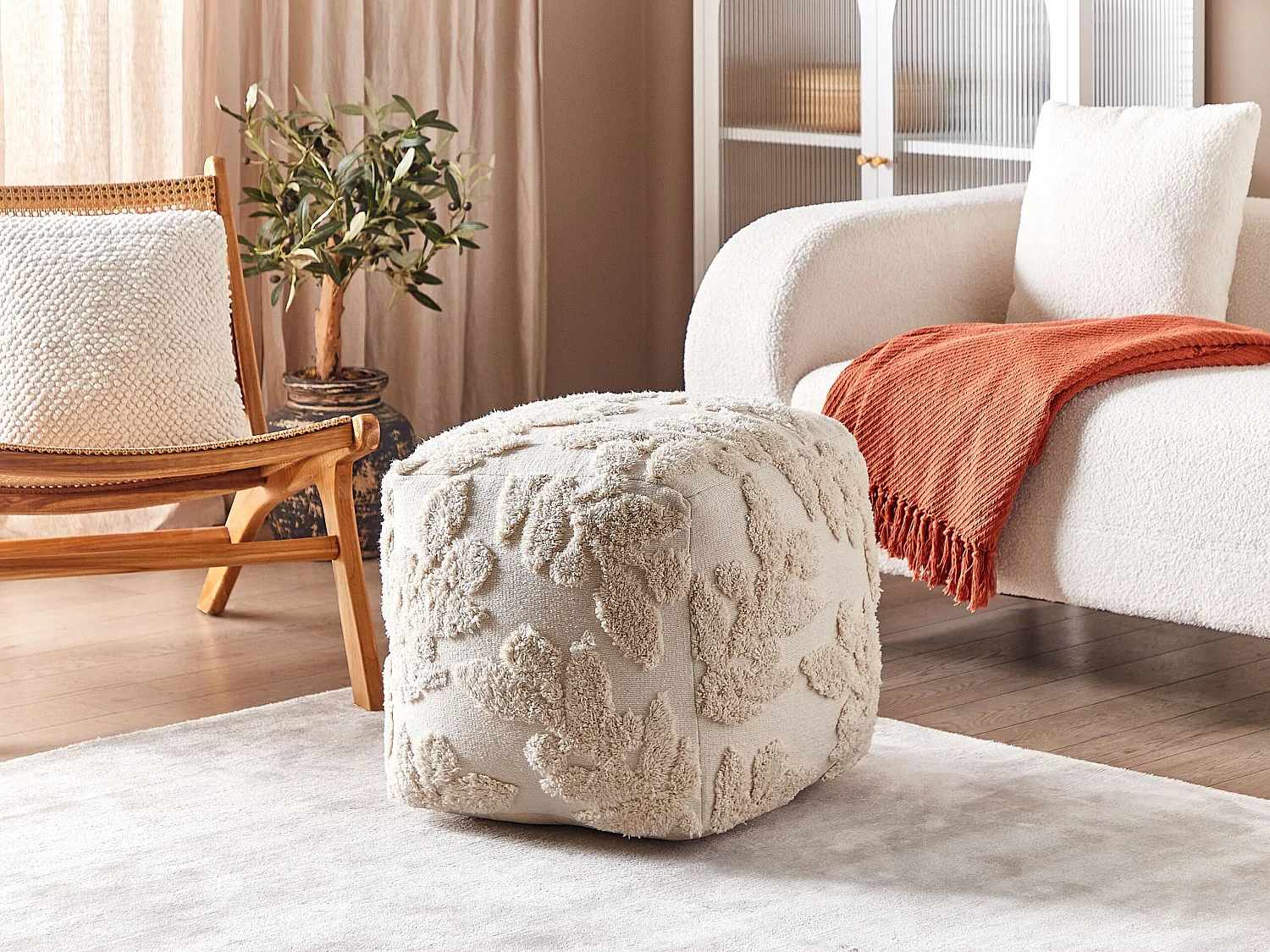 Pouf Touffeté MULTAN Coton Beige 45 cm 45 cm 45 cm