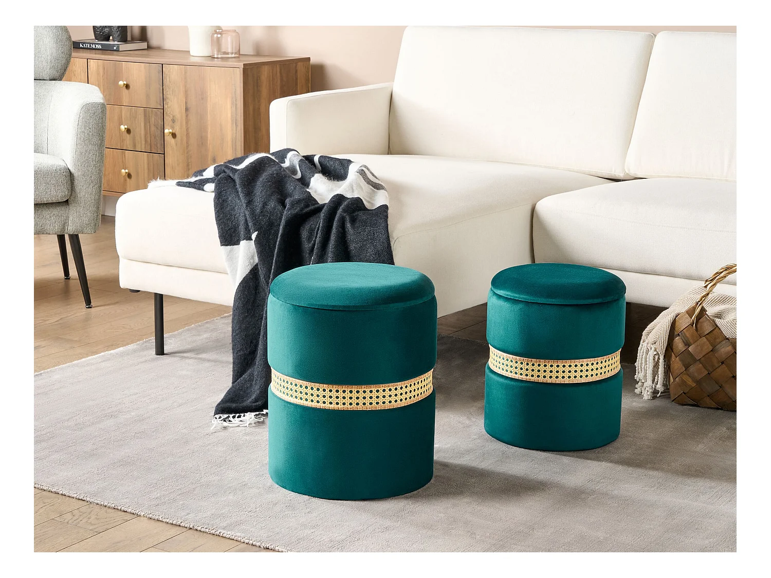 Lot de 2 poufs coffre en velours vert MEDFORD