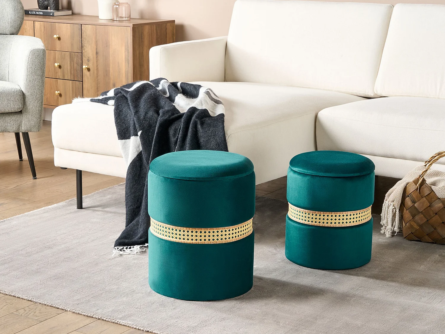 Lot de 2 poufs coffre en velours vert MEDFORD