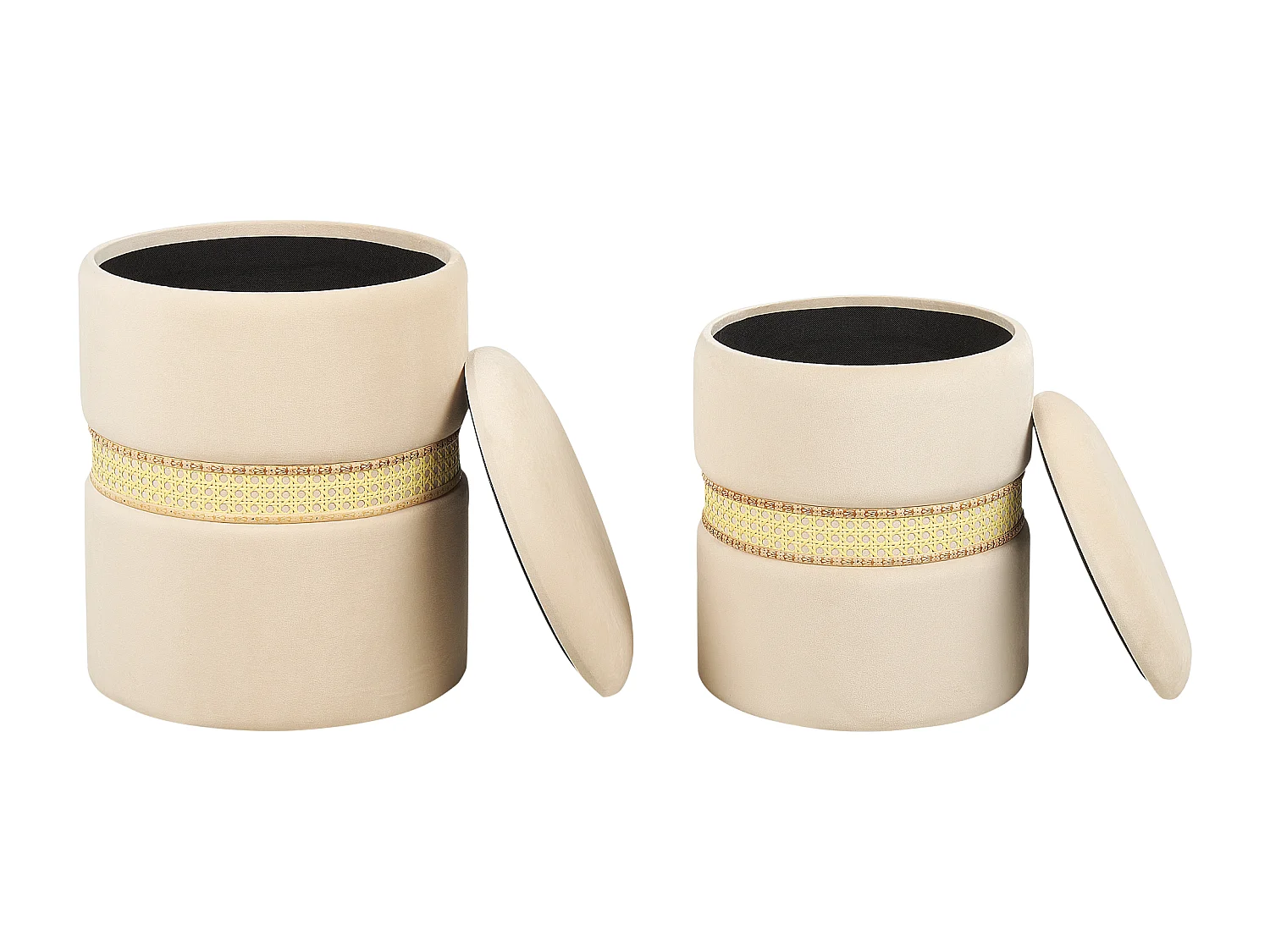 Conjunto de 2 pufs con almacenaje MEDFORD Terciopelo Crema 30/34 cm 30/34 cm 38/43 cm