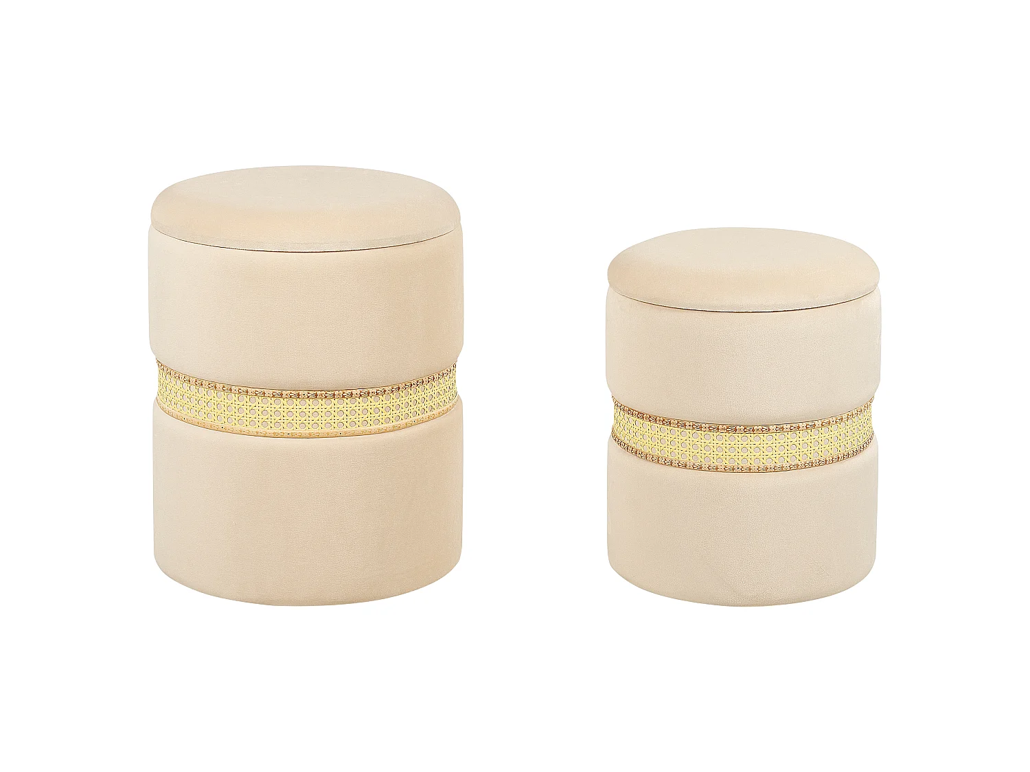 Lot de 2 poufs avec rangement MEDFORD Velours Crème 30/34 cm 30/34 cm 38/43 cm