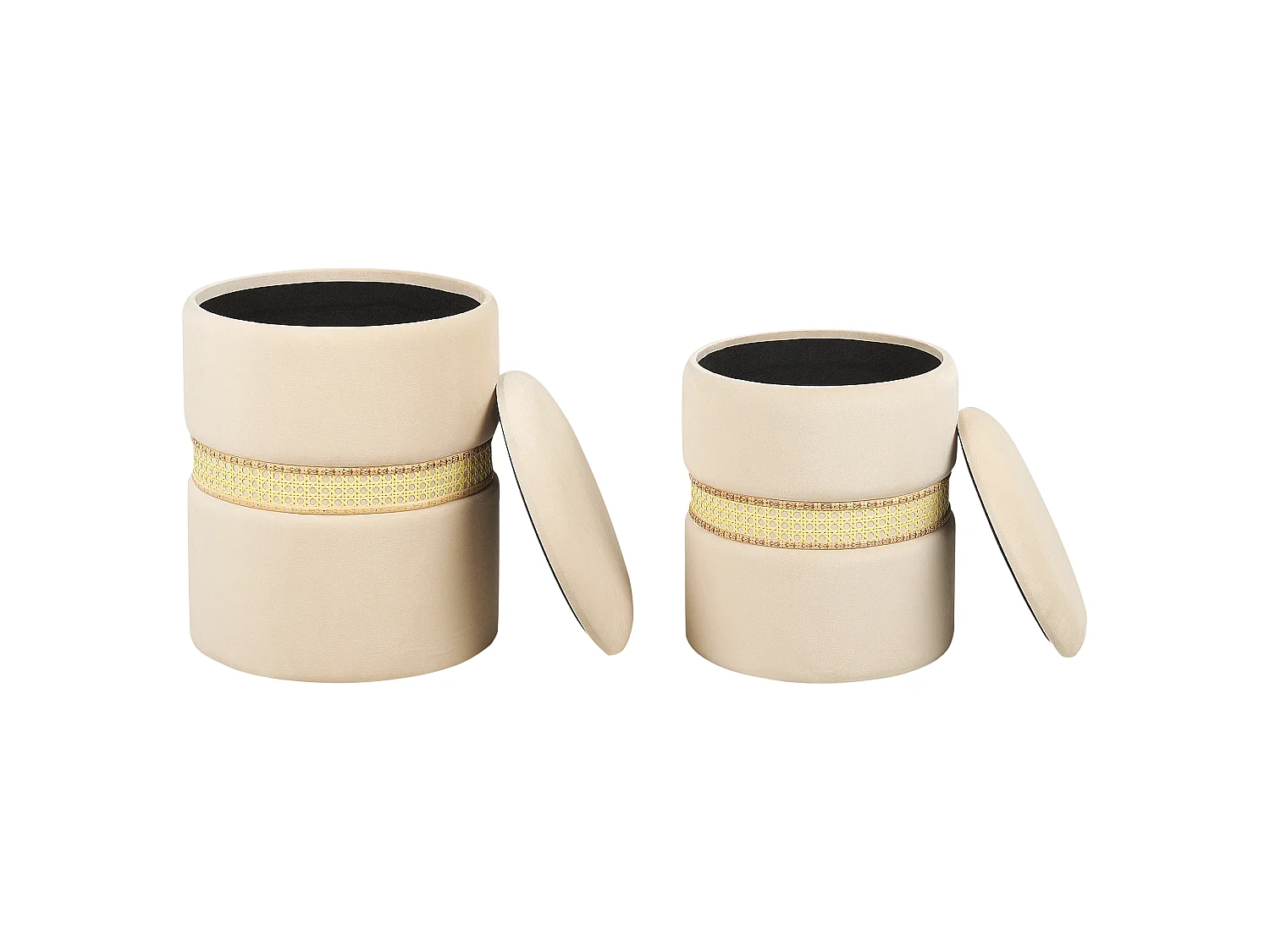 Lot de 2 poufs avec rangement MEDFORD Velours Crème 30/34 cm 30/34 cm 38/43 cm
