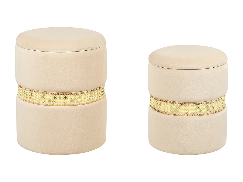 Lot de 2 poufs avec rangement MEDFORD Velours Beige clair