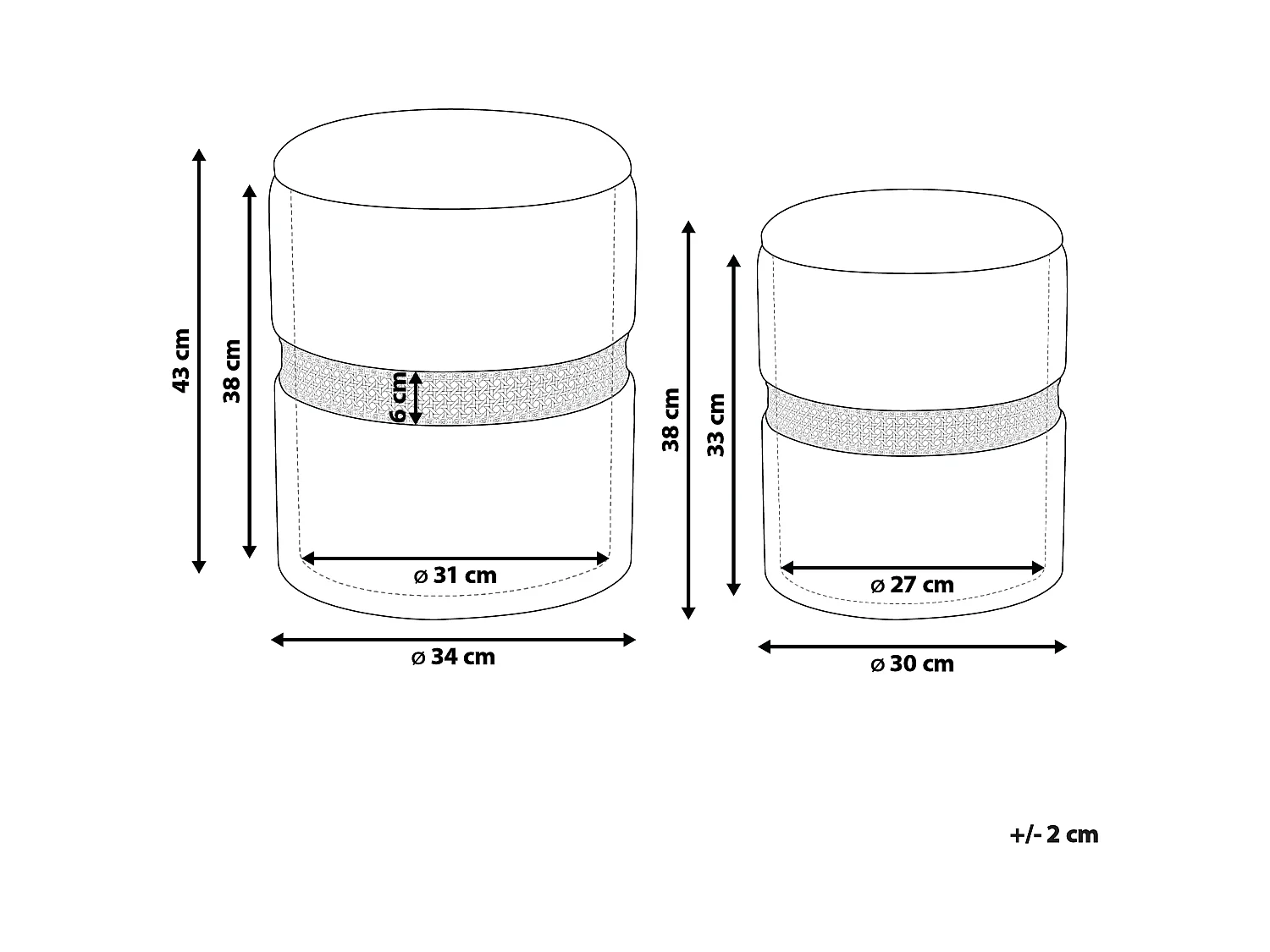 Pouf mit Stauraum 2er Set MEDFORD Samtstoff Taupe 30/34 cm 30/34 cm 38/43 cm