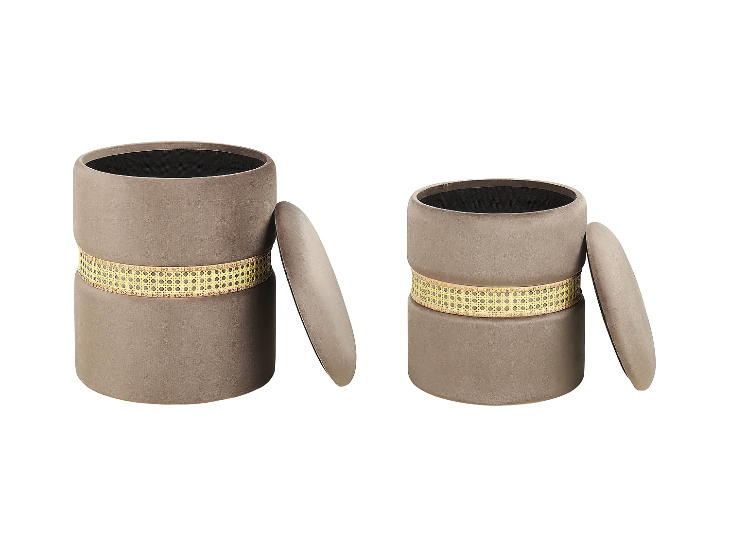 Pouf mit Stauraum 2er Set MEDFORD Samtstoff Taupe 30/34 cm 30/34 cm 38/43 cm