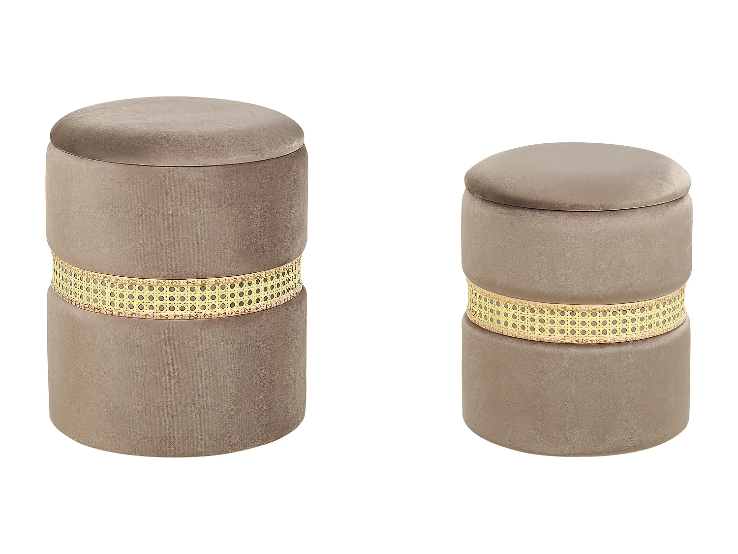 Set di 2 pouf contenitore MEDFORD Velluto Tortora 30/34 cm 30/34 cm 38/43 cm