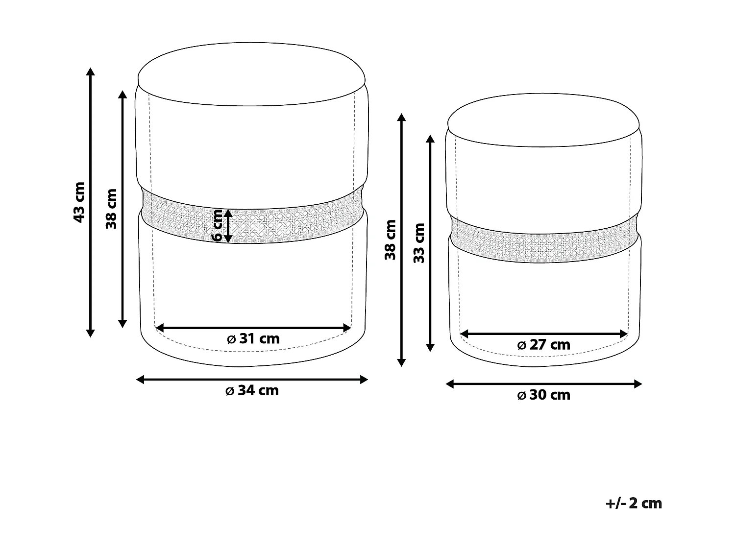 Set di 2 pouf contenitore MEDFORD Velluto Tortora 30/34 cm 30/34 cm 38/43 cm