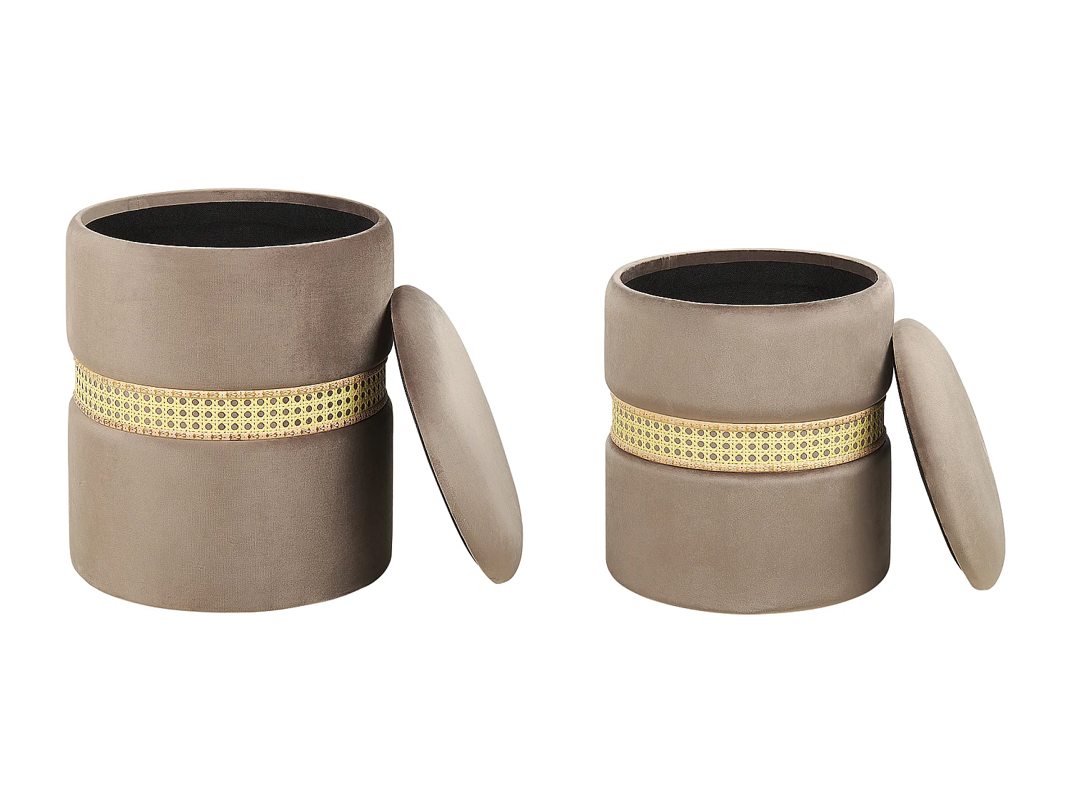 Set di 2 pouf contenitore MEDFORD Velluto Tortora 30/34 cm 30/34 cm 38/43 cm
