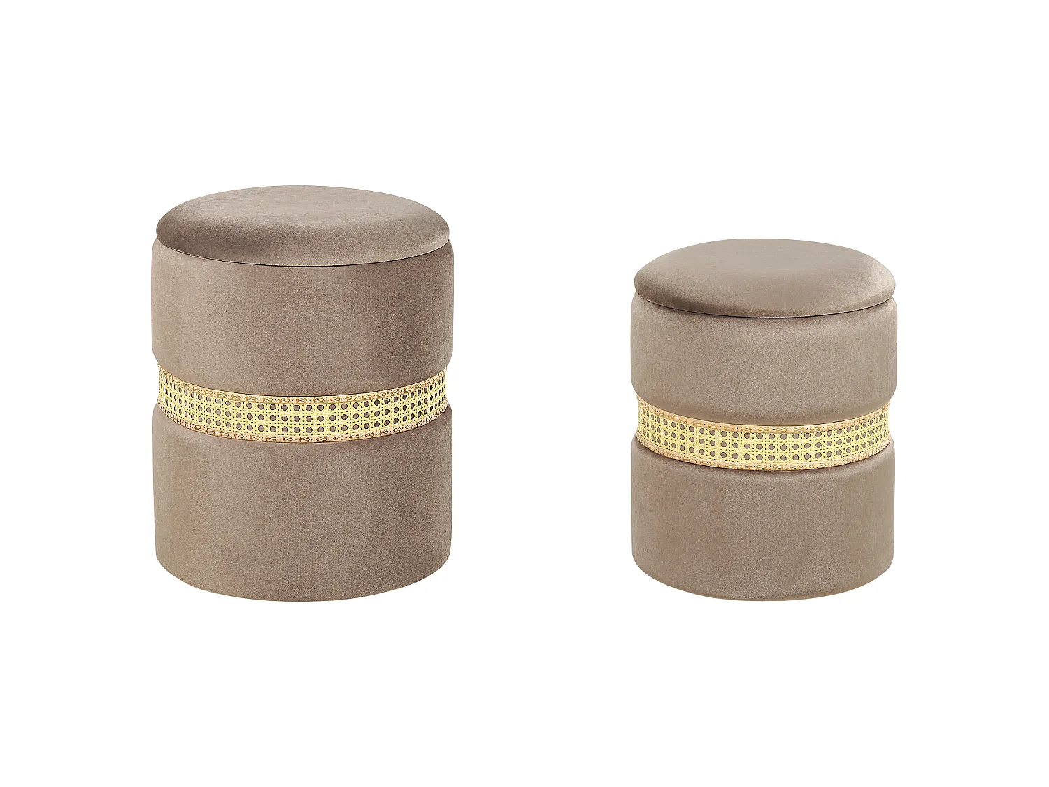 Set di 2 pouf contenitore MEDFORD Velluto Tortora 30/34 cm 30/34 cm 38/43 cm