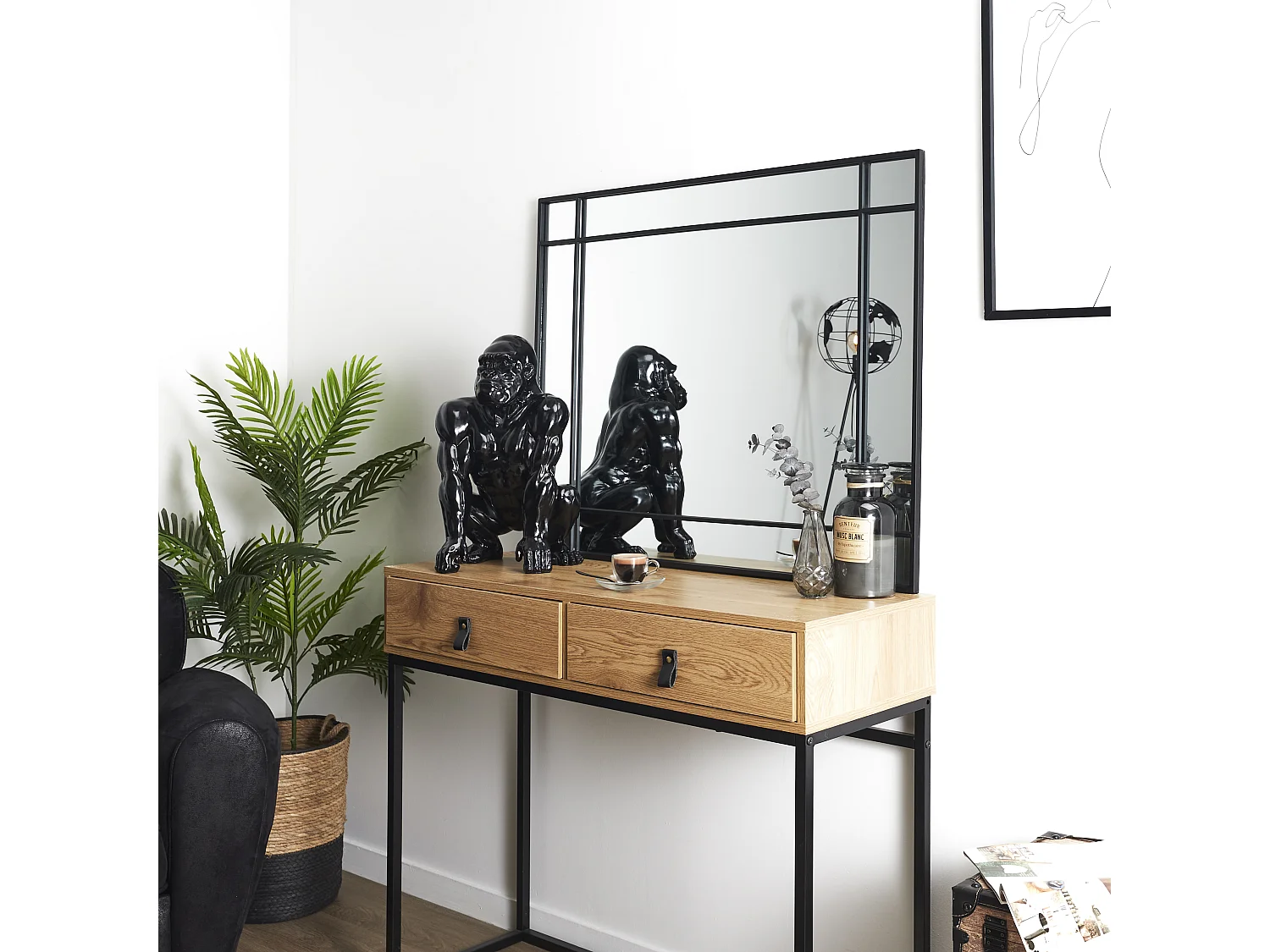 Miroir Rectangle Art Deco Noir Noir