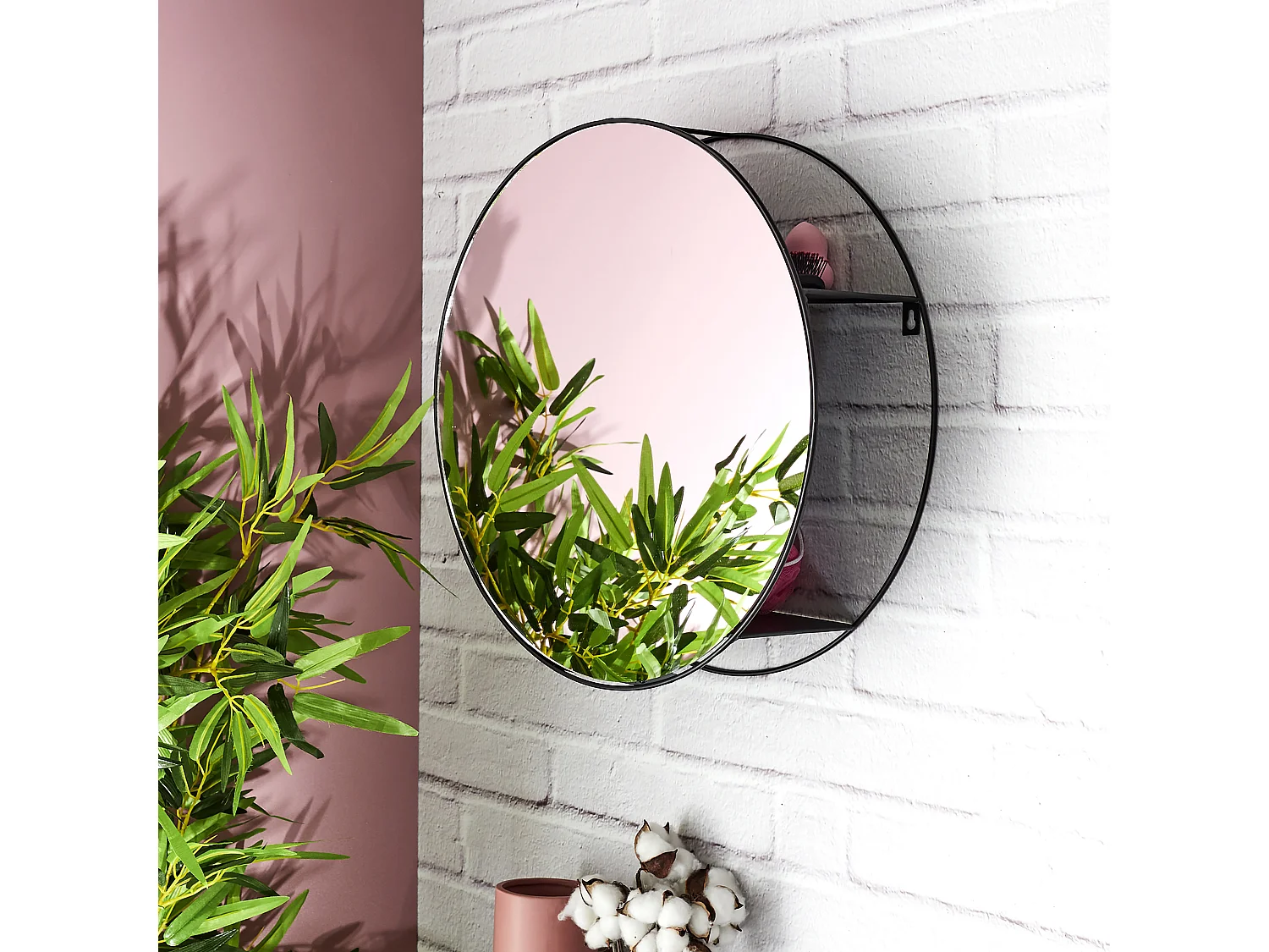 Miroir Filaire Etagere 45cm Noir