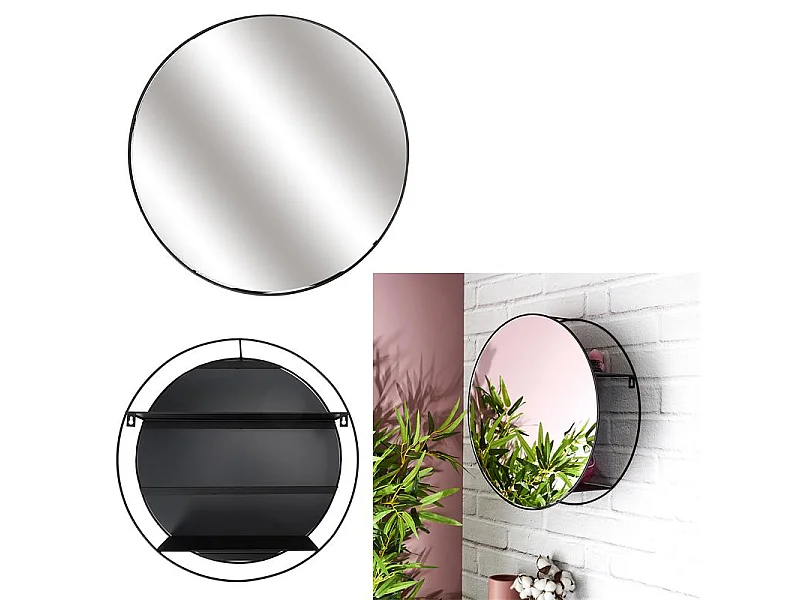 Miroir Filaire Etagere 45cm Noir