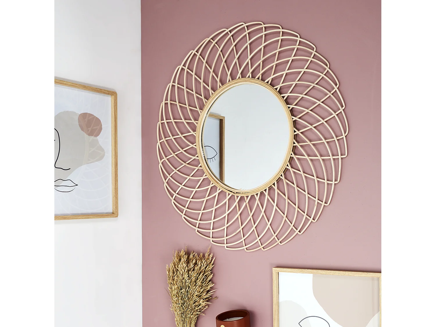 Miroir Rotin Rosace 90cm Beige