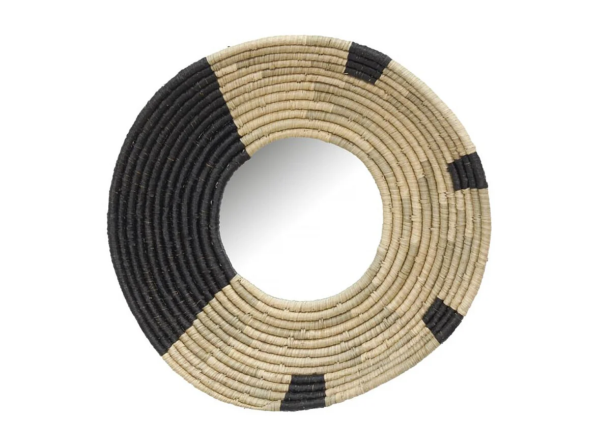 Miroir en jonc naturel et noir Etnik