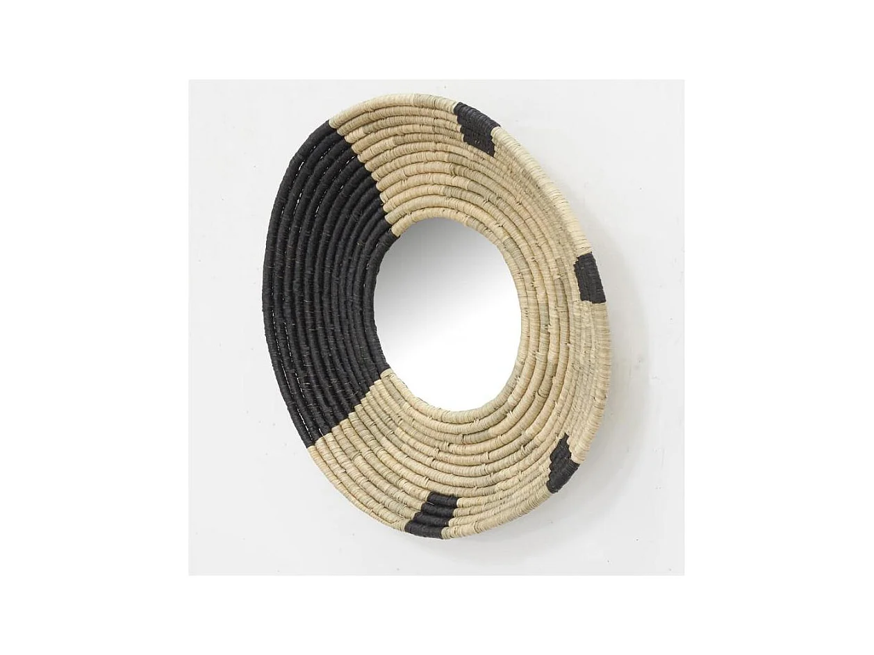 Miroir en jonc naturel et noir Etnik