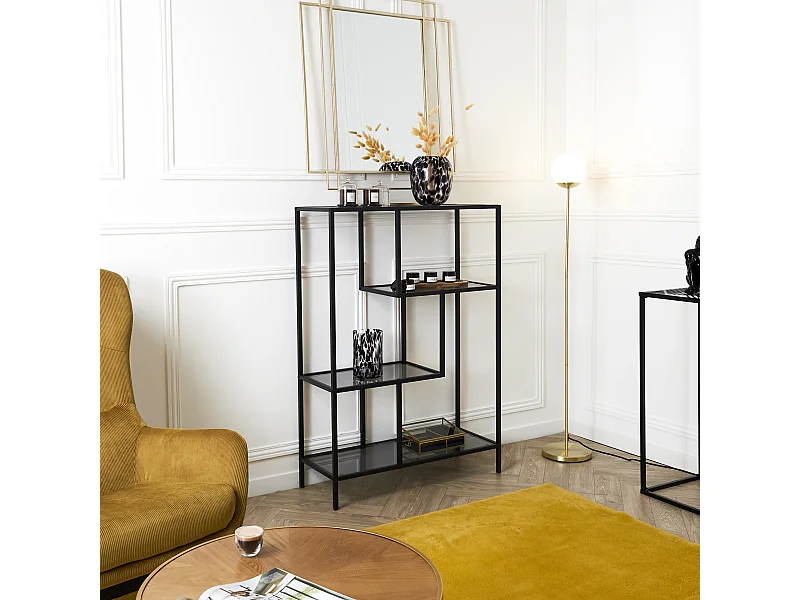 Etagere Edison Verre 80x30x113cm Noir