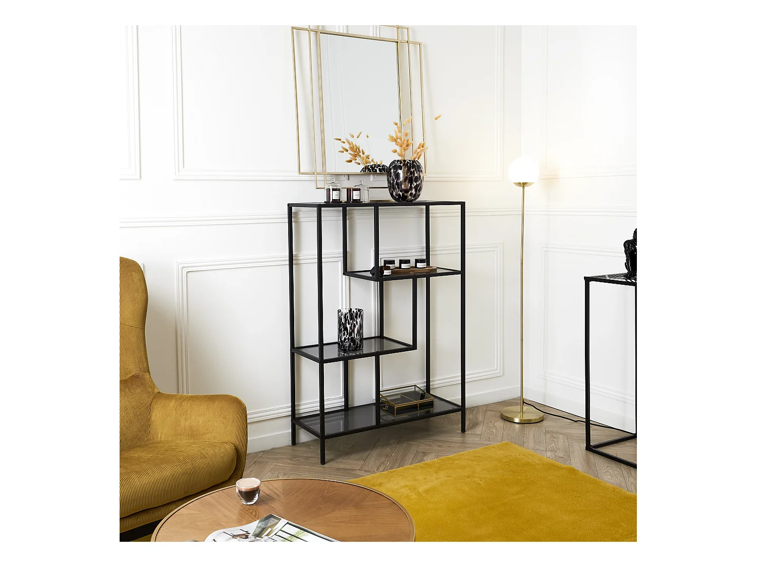 Etagere Edison Verre 80x30x113cm Noir