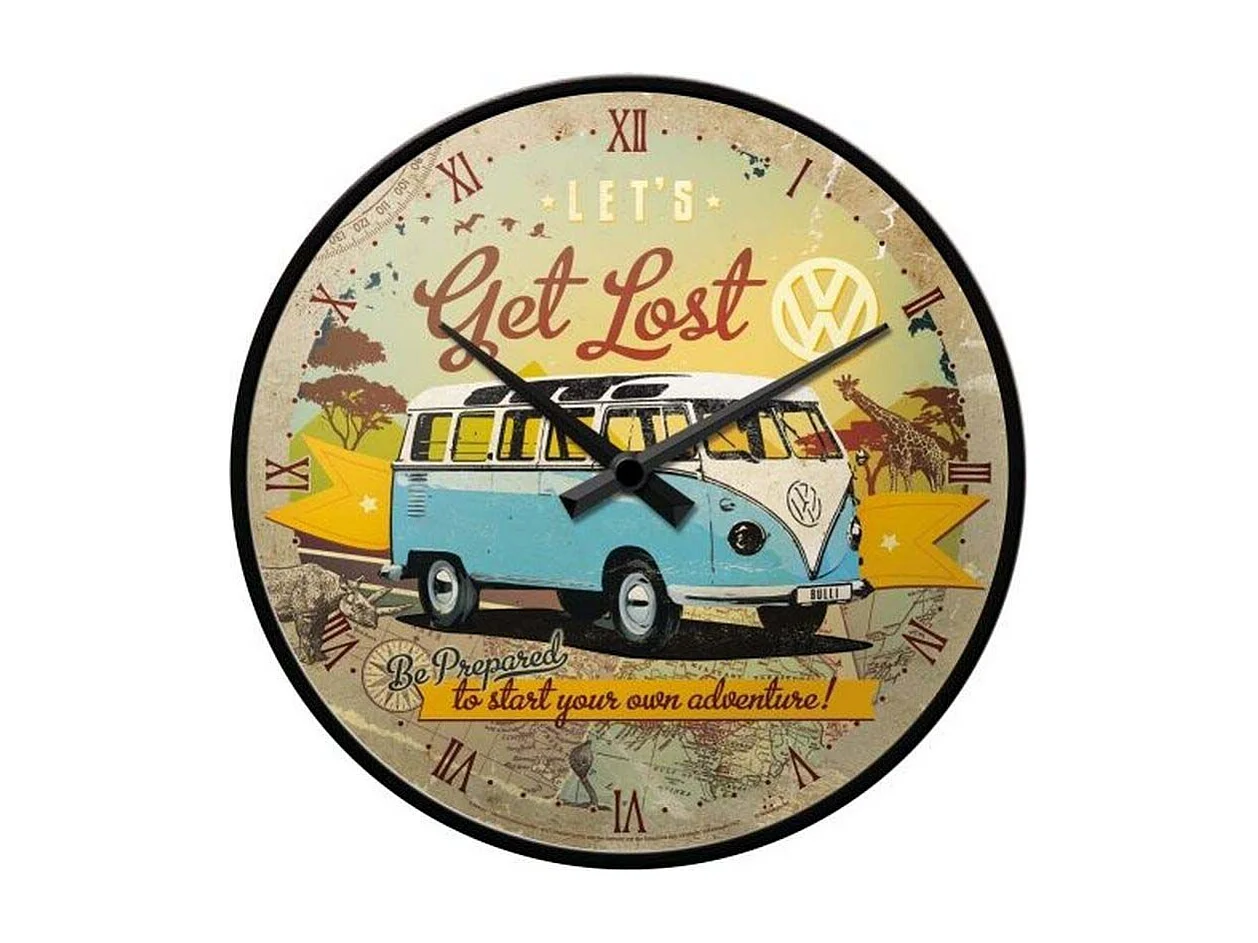 Horloge hublot en verre et métal Pub 31 cm Van VW Get Lost