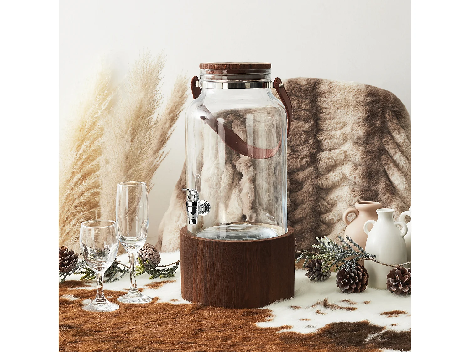 Fontaine 6l Support Bois Et Anse Transparent, Marron